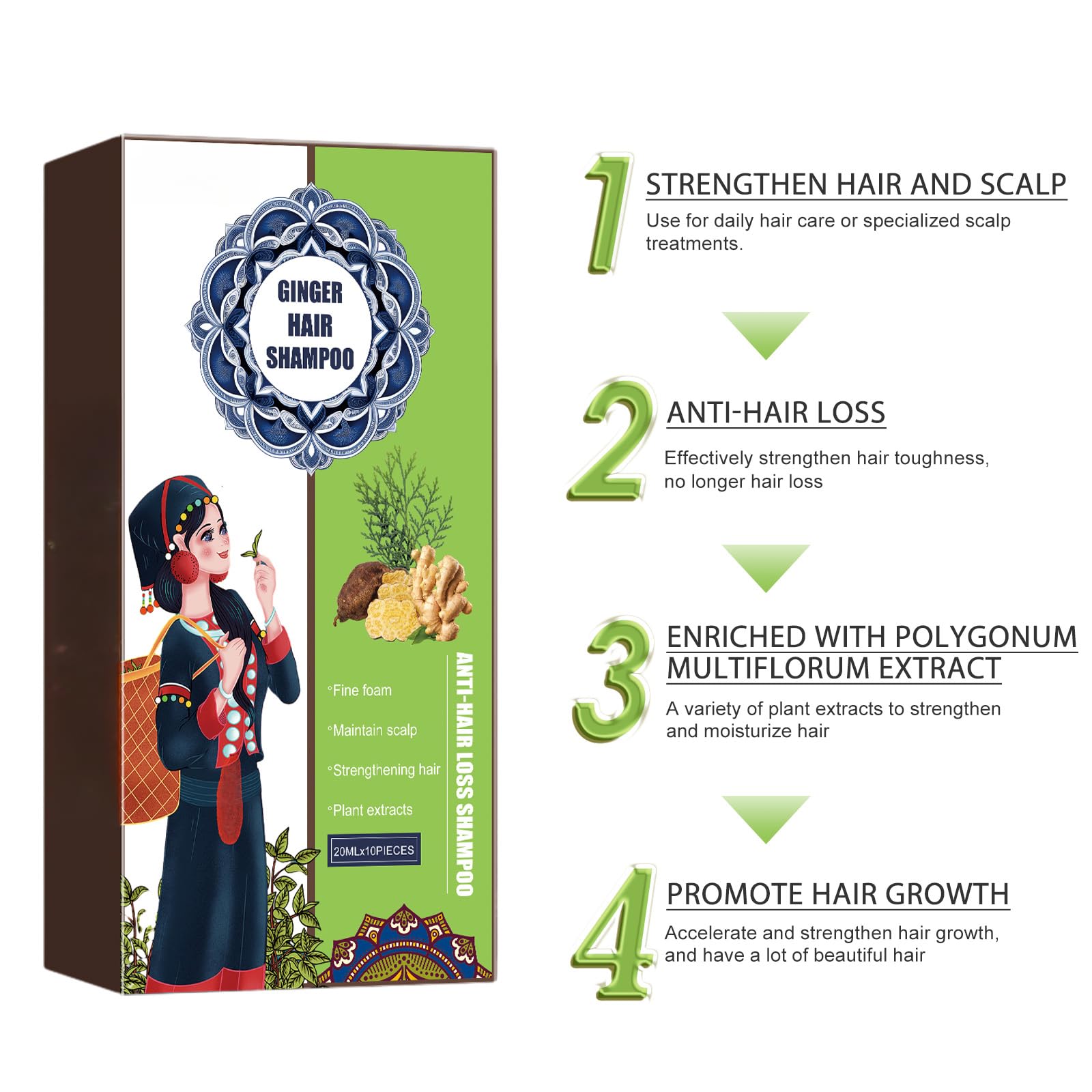 Ginger Hair Growth Shampoo for Thinning Hair - Deep Cleansing Rice Oil Shampoo with Scalp Refresh Treatment, Anti Hair Loss & Thickening Formula for Dry Scalp (2 Pack) - Perfect for Daily Hair Care & Volumizing Routine