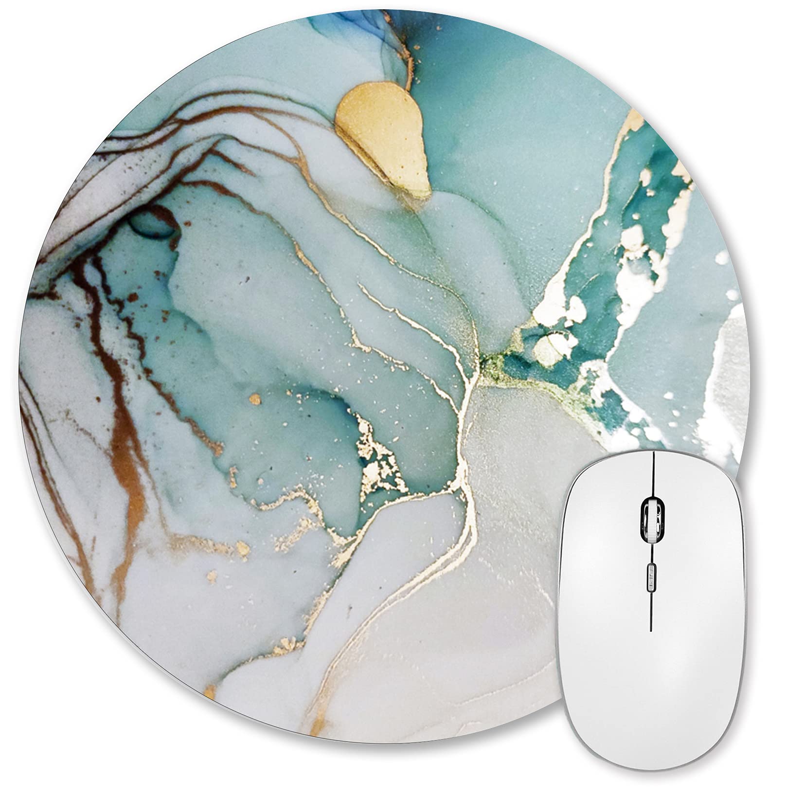 HUOCAIREN Turquoise Mouse Pad with Gold Teal Marble Design - Non-Slip Rubber Base, Waterproof Office Mousepad for Computer, Laptop, Gaming & Work Desk Accessories - Perfect for Home Office, Gaming Setup and Workspace Decor