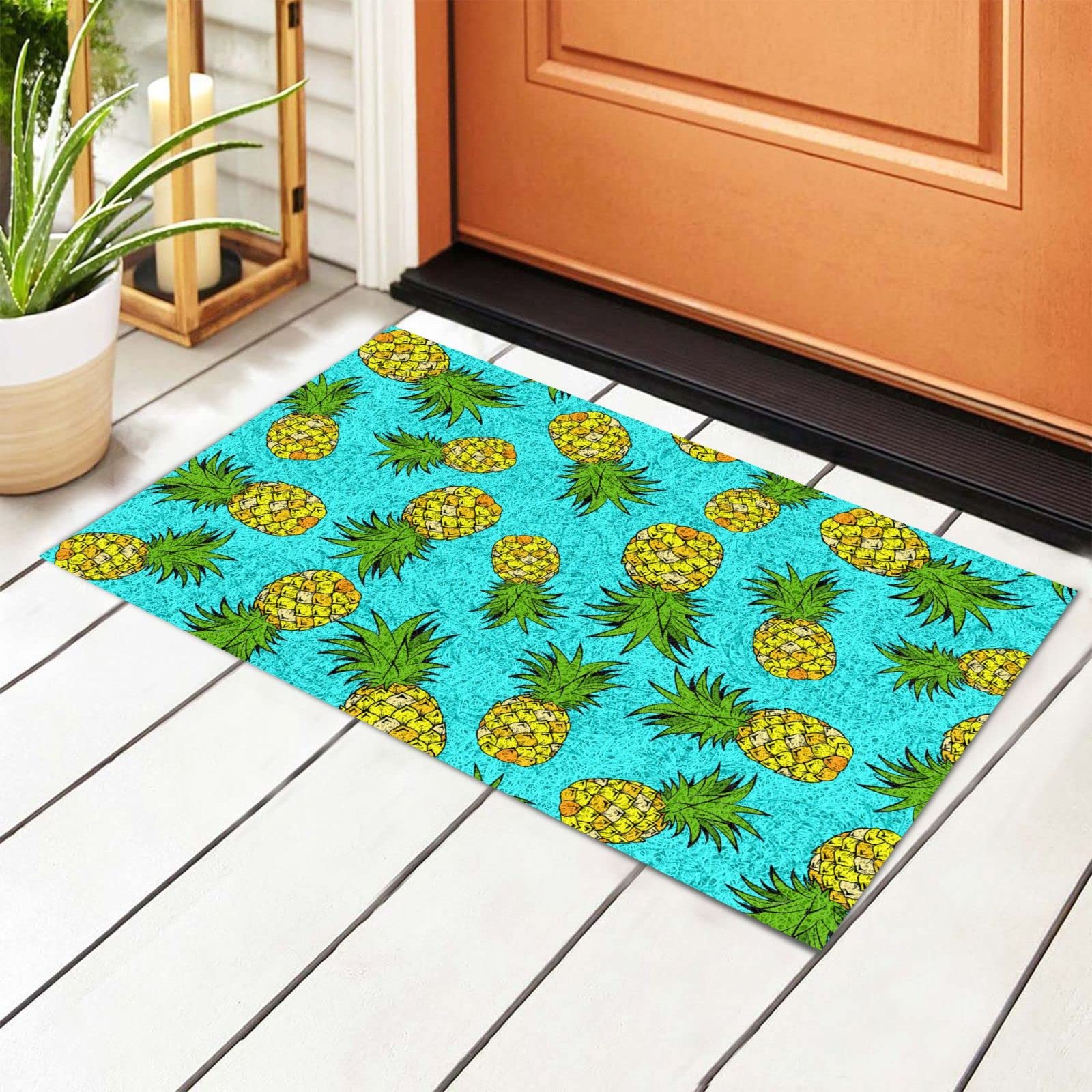 BoeHiop Pineapple Welcome Doormat - Non-Slip Absorbent Rug for Front Door - Personalized Home Decor for Indoor & Outdoor Use - Perfect for Entryway, Porch, Patio and Garden Decor