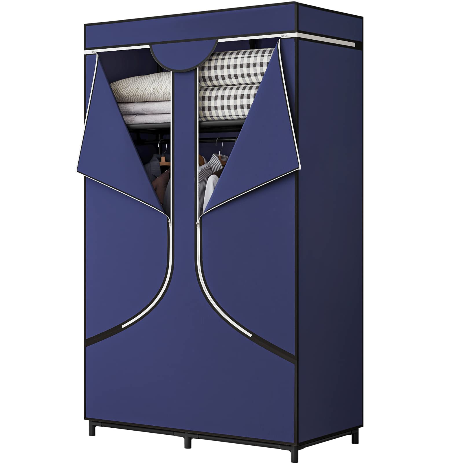 YIZAIJIA 34 Inch Portable Wardrobe Closet - Foldable Clothing Organizer with Dustproof Non-Woven Fabric for Bedroom, Closet Storage & Travel (Blue) | Space-Saving Solution for Small Apartments & Dorm Rooms