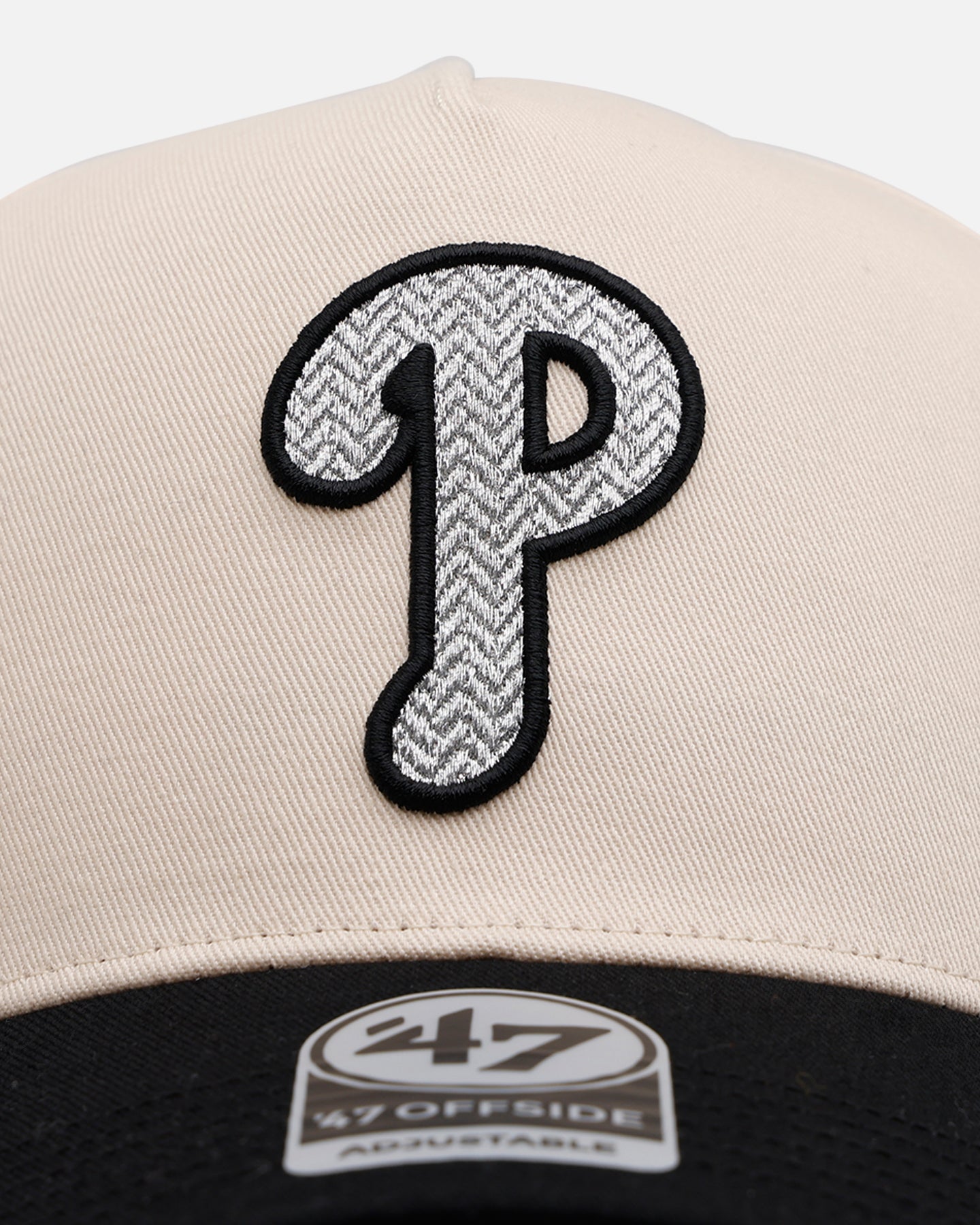 47 Brand Philadelphia Phillies 'Herringbone' 47 Offside Snapback Hat - Adjustable Natural/Black Baseball Cap for Men & Women - Perfect for Sports Fans, Casual Wear & Game Day Outfits