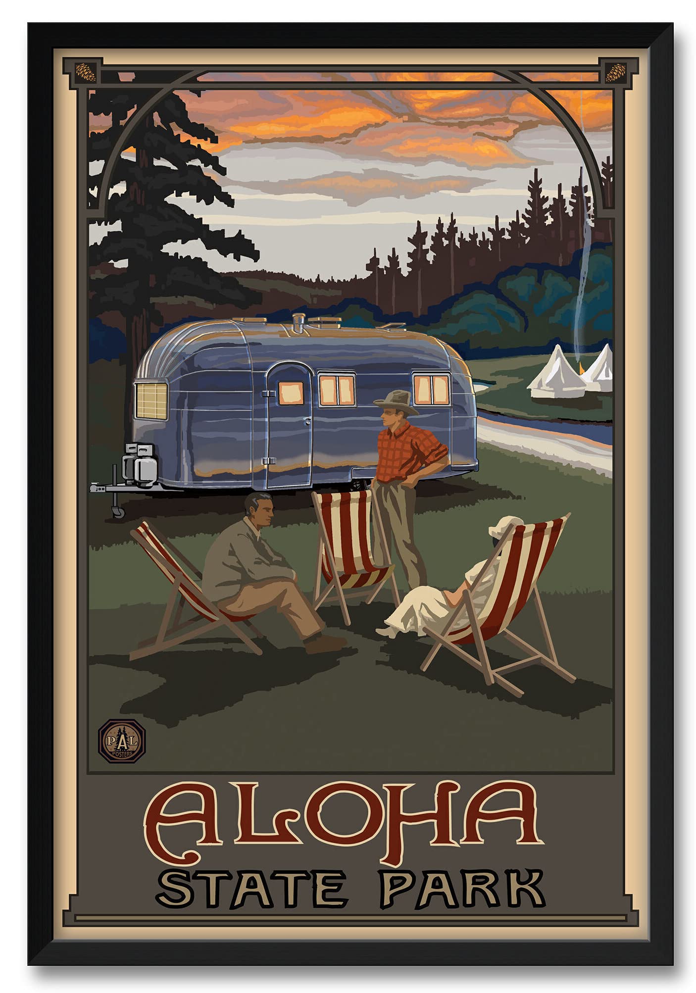 Vintage Airstream Trailer at Aloha State Park Michigan - 32x47 Inch Framed Travel Art Print by Paul A. Lanquist - Perfect for RV Lovers, Camping Decor & Home Office Wall Art