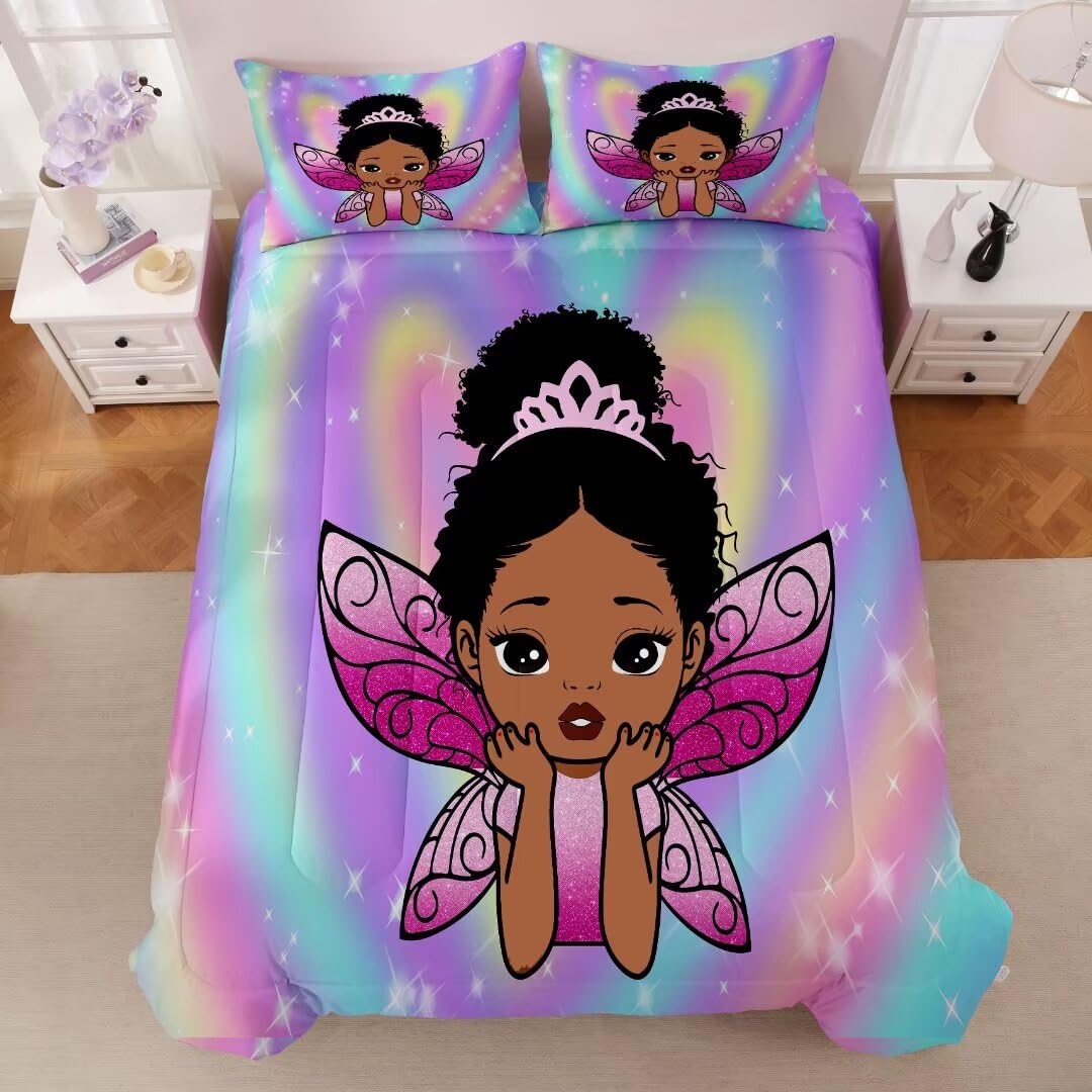 Black Girl Magic Queen Comforter Set - Afro Princess Bedding for African American Girls | Perfect for Kids' Bedrooms, Dorm Rooms & Themed Decor
