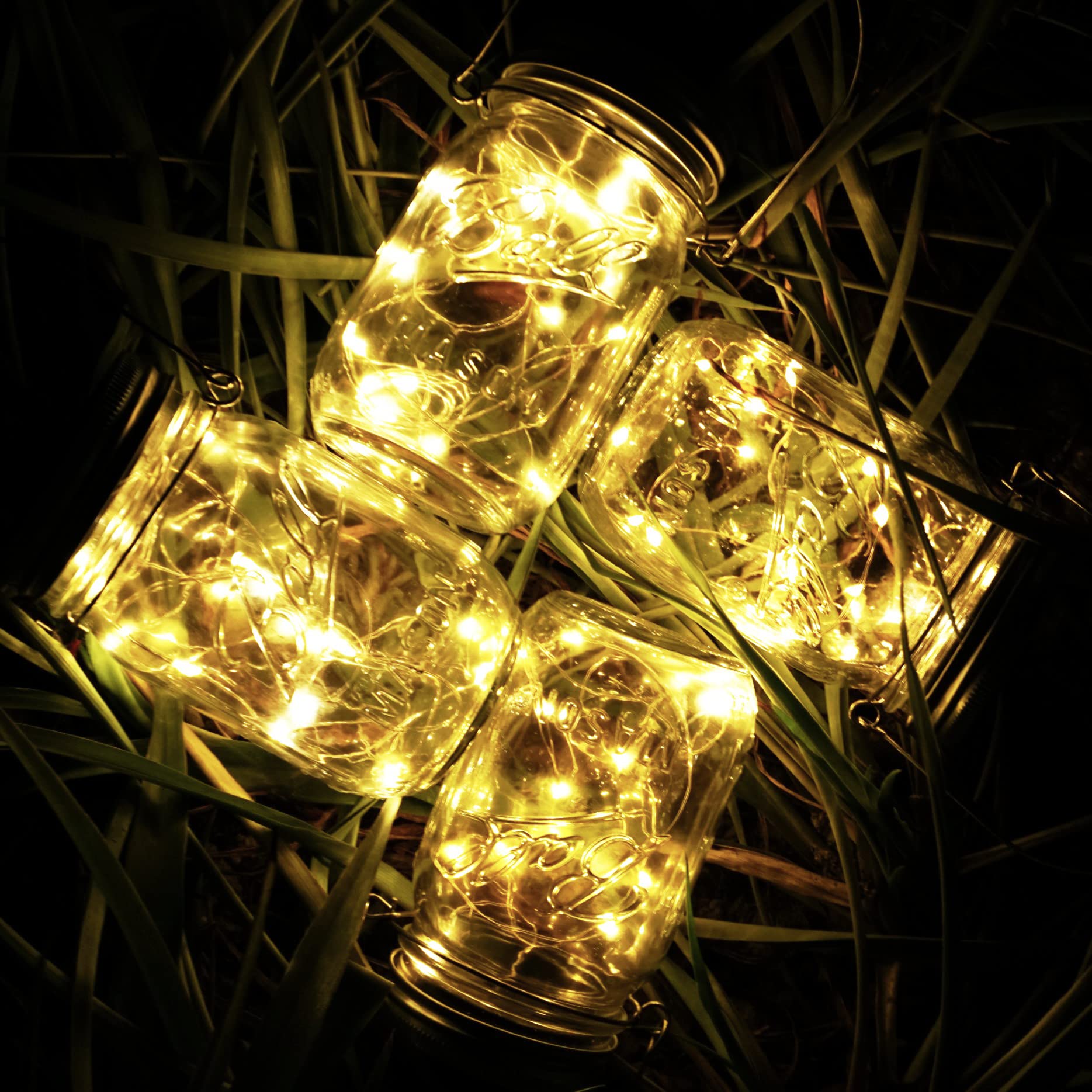 10 Pack Solar Mason Jar Light Lids - 20 LED Fairy String Lights with Hangers, Waterproof & Rust-Resistant for Outdoor Decor - Perfect for Patio, Lawn, Garden, Wedding & Lantern Lighting (Warm White)