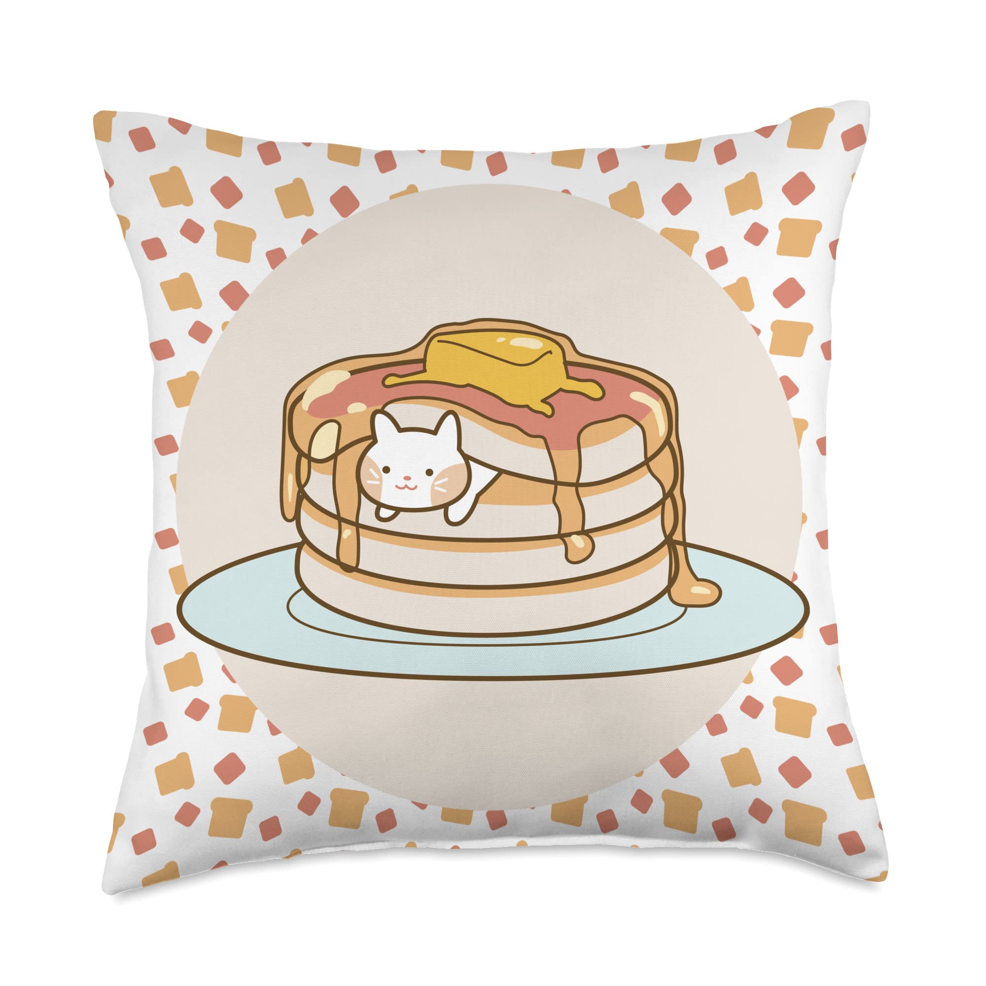 Cute Pancake Cat Throw Pillow 18x18 Inch - Soft Decorative Multicolor Cat Pillow for Bedroom, Couch & Home Decor