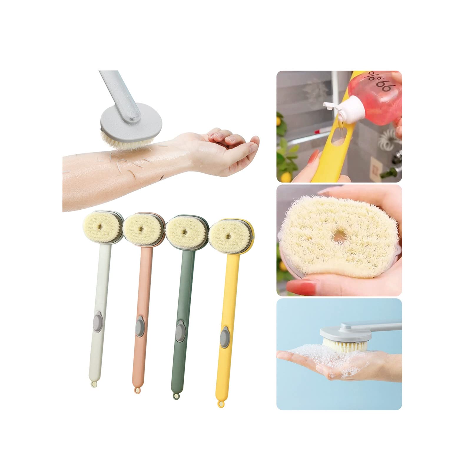 CLABESICS Long Handle Bath Brush with Soap Dispenser - Exfoliating Body Scrubber, Back Massage Brush for Deep Cleaning & Skin Care | Perfect for Shower, Bath & Spa Relaxation at Home