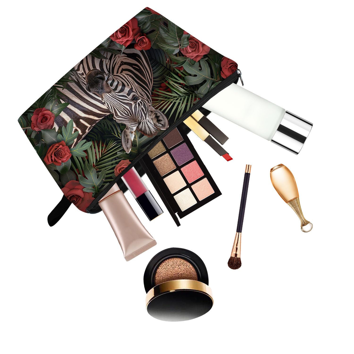Cute Zebra Print Makeup Bag with Zipper - Floral Cosmetic Organizer Pouch for Women | Perfect Birthday Gift for Zebra Lovers, Sisters & Friends | Great for Travel, Gym & Daily Beauty Essentials Storage