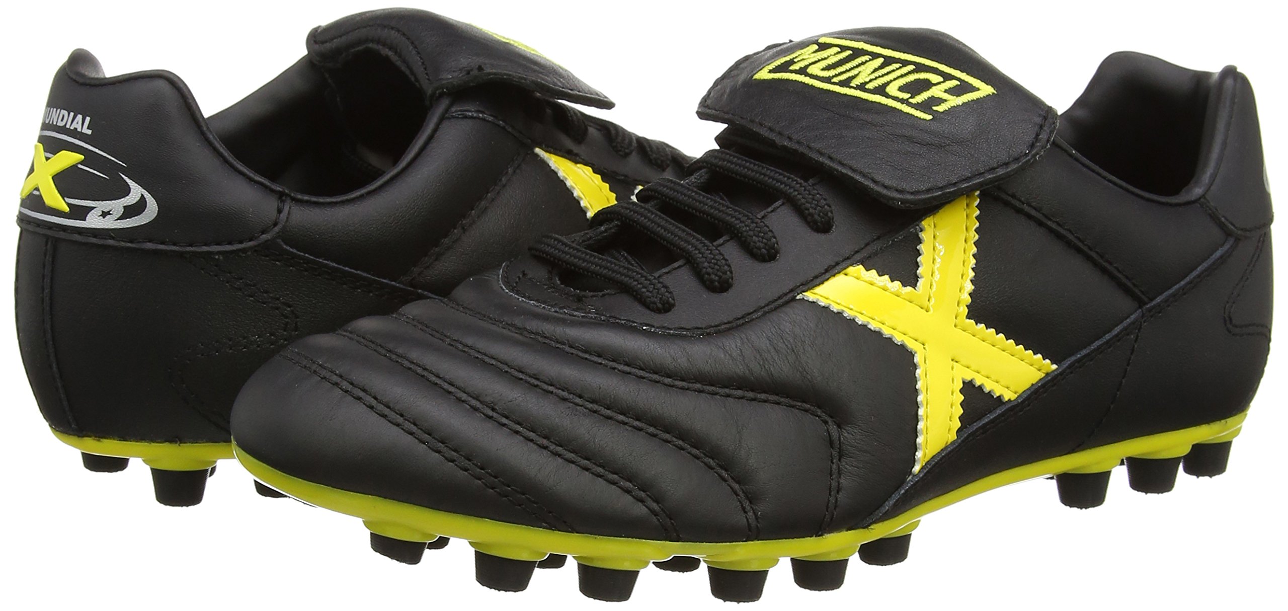 Munich Men's Mundial Soccer Cleats - Black & Yellow Football Boots, Size 8 | Lightweight & Comfortable for Training & Matches