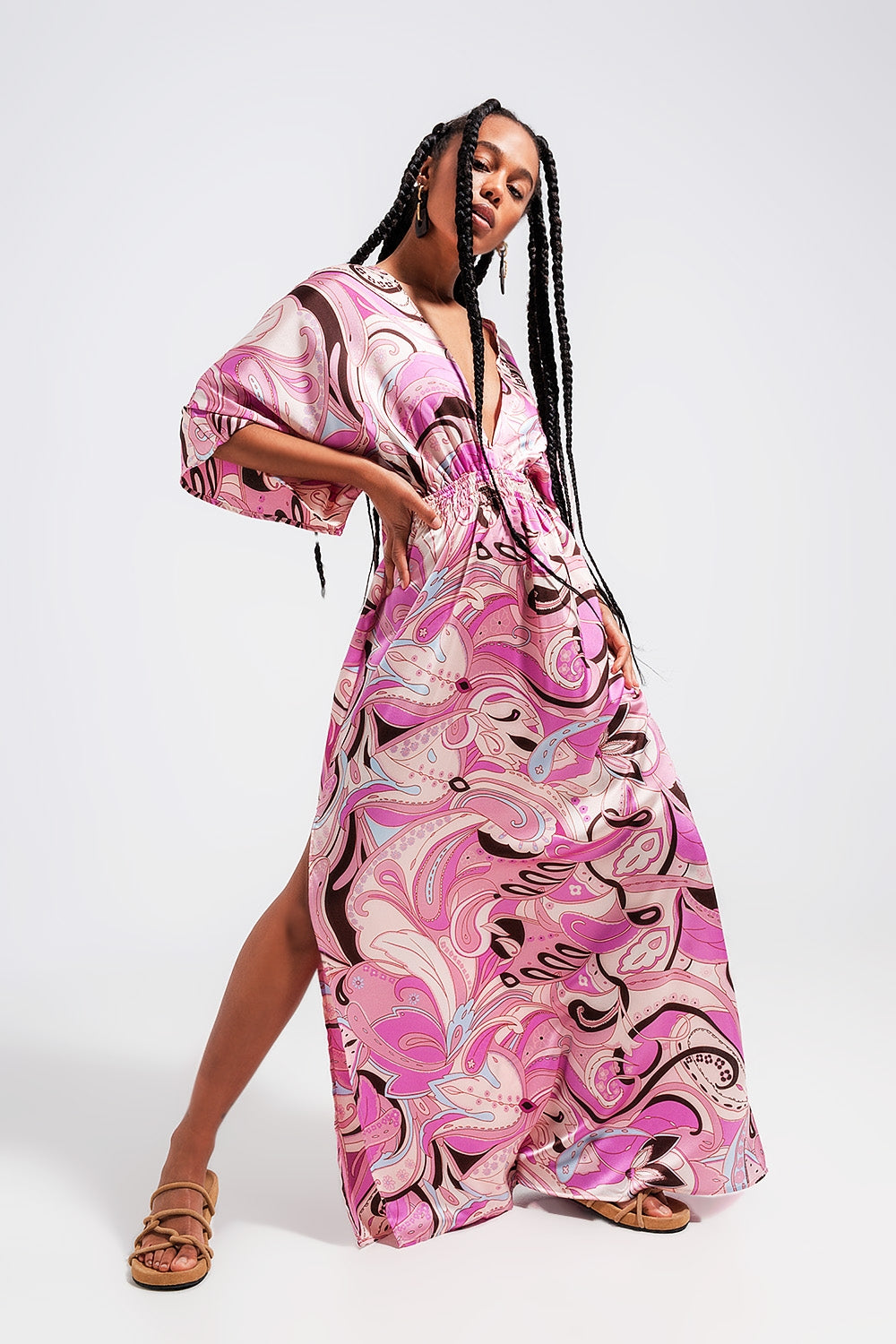 Elegant Long Pink Robe with Back Tie Ribbons - Perfect for Spa, Bridal, and Relaxing at Home