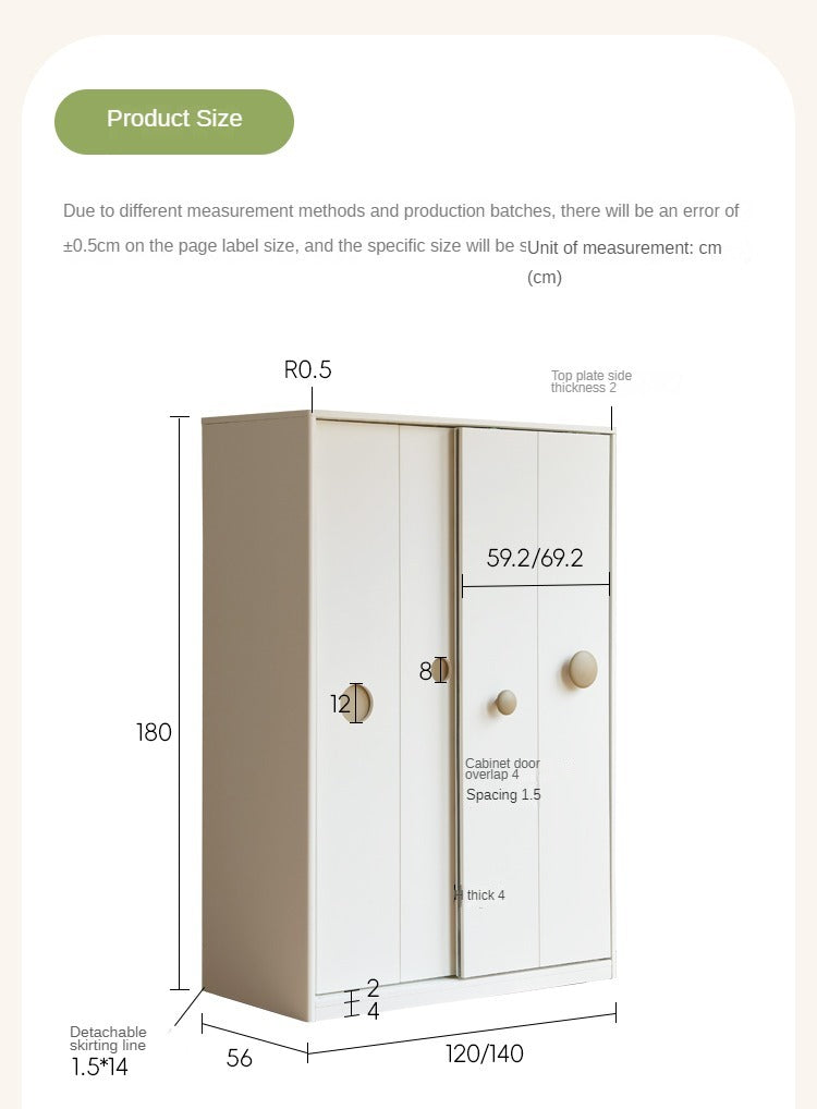 Birch Solid Wood Kids Wardrobe with Cream Sliding Doors - Durable & Stylish Storage for Bedrooms, Playrooms, and Nurseries