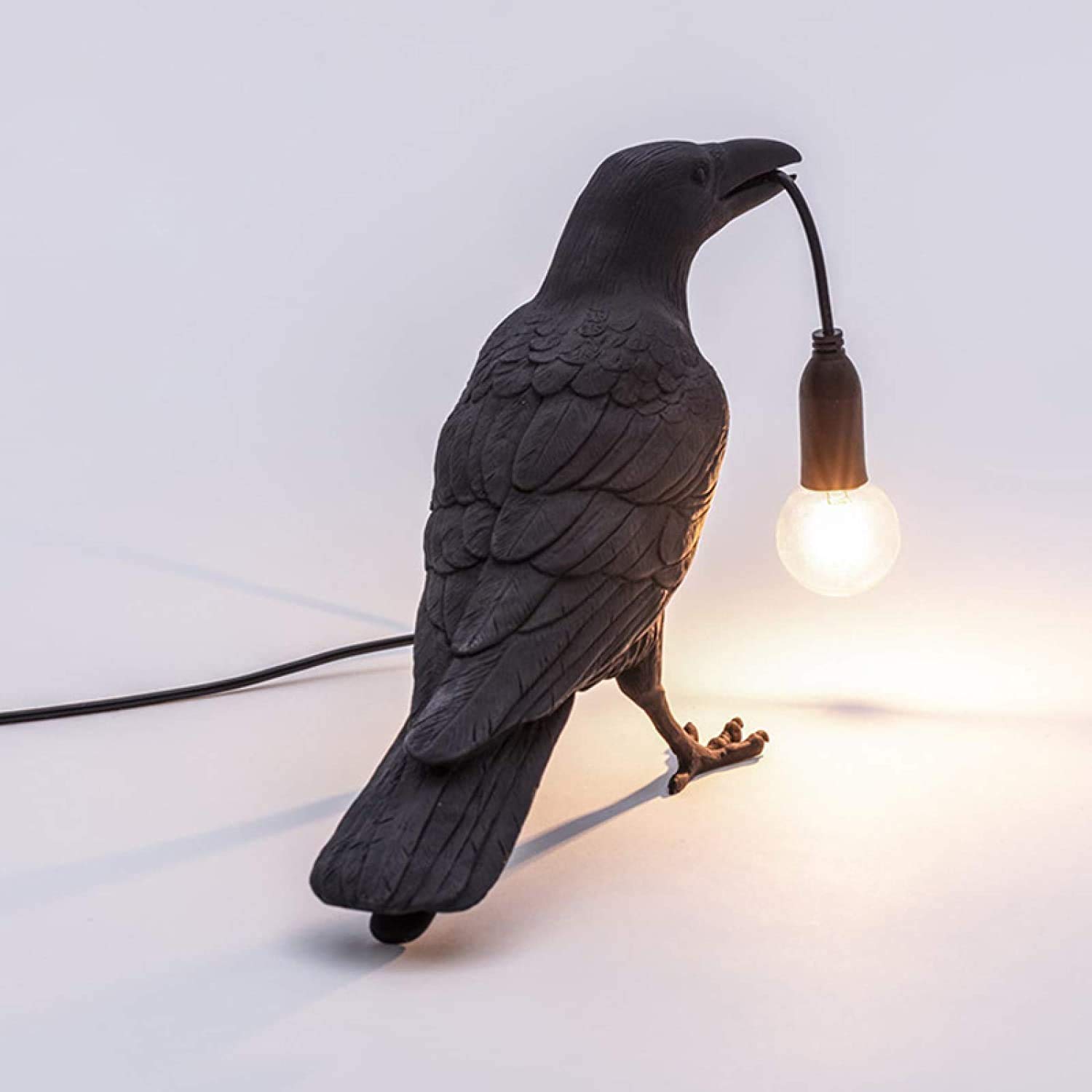 AUSUKY Black Resin Bird Table Lamp - Crow Desk Lamp & Bedroom Wall Sconce Light for Home Office Decor (Perfect for Gothic, Vintage, or Nature-Themed Rooms)