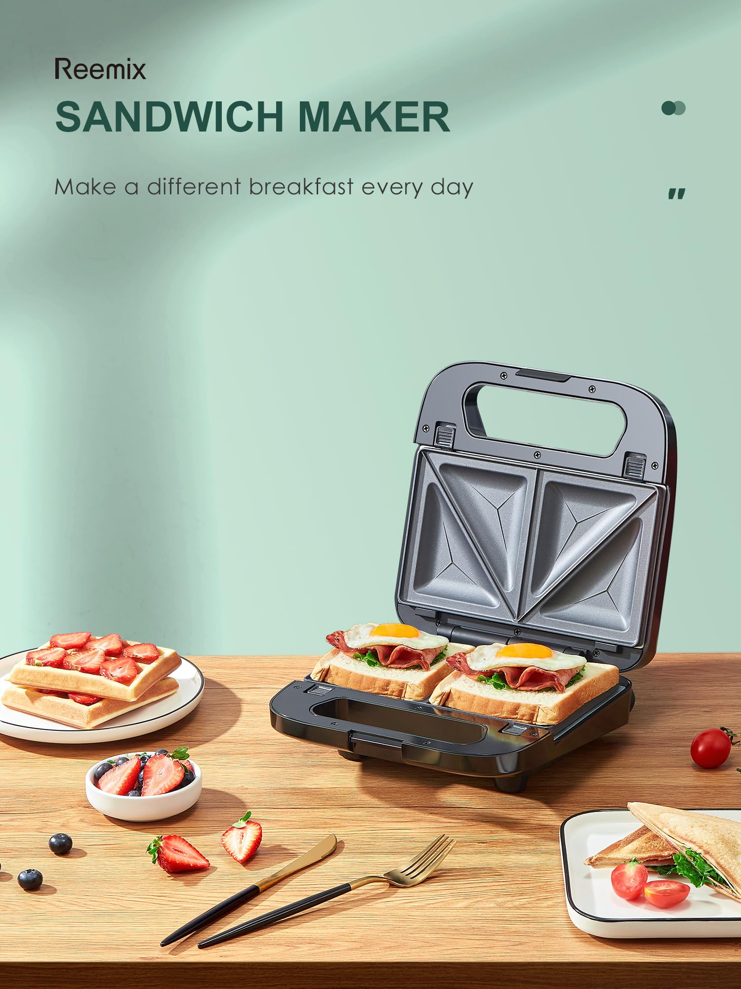 3-in-1 Waffle Maker, Grill & Sandwich Press - Removable Non-Stick Plates for Panini, Burgers & Steaks - All Stainless Steel Kitchen Appliance - Perfect for Breakfast, Lunch & Snacks at Home, Office or Camping