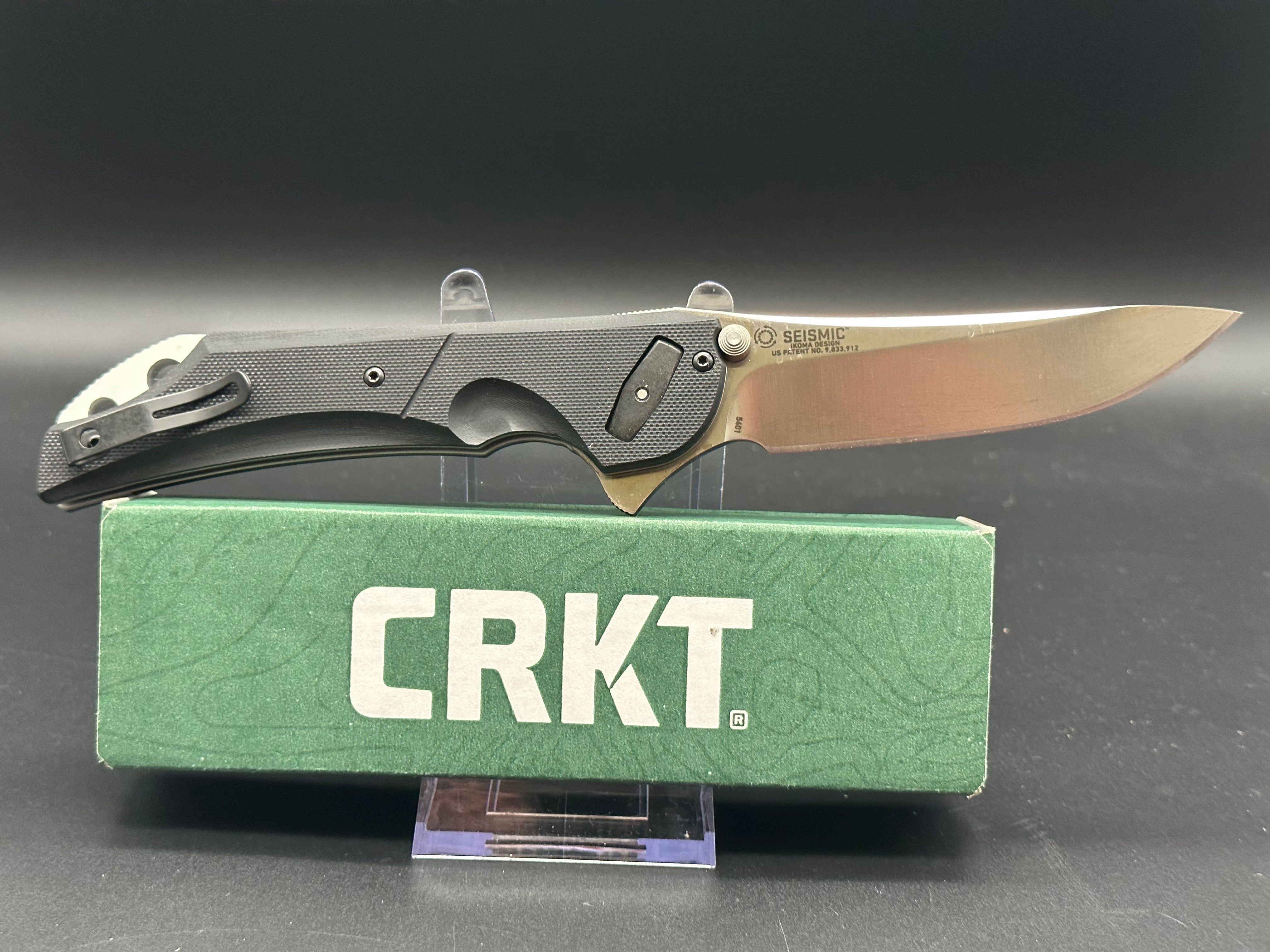 CRKT Seismic Deadbolt Lock Folding Knife - Black G-10 Handle, 3.9