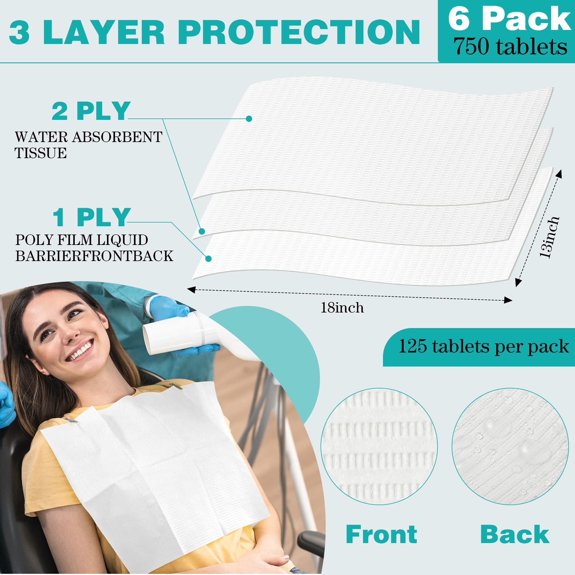 Newwiee 750 Pcs Disposable Dental Bibs Bulk - Waterproof Tattoo Sheet, Lash & Nail Art Tray Cover - 13