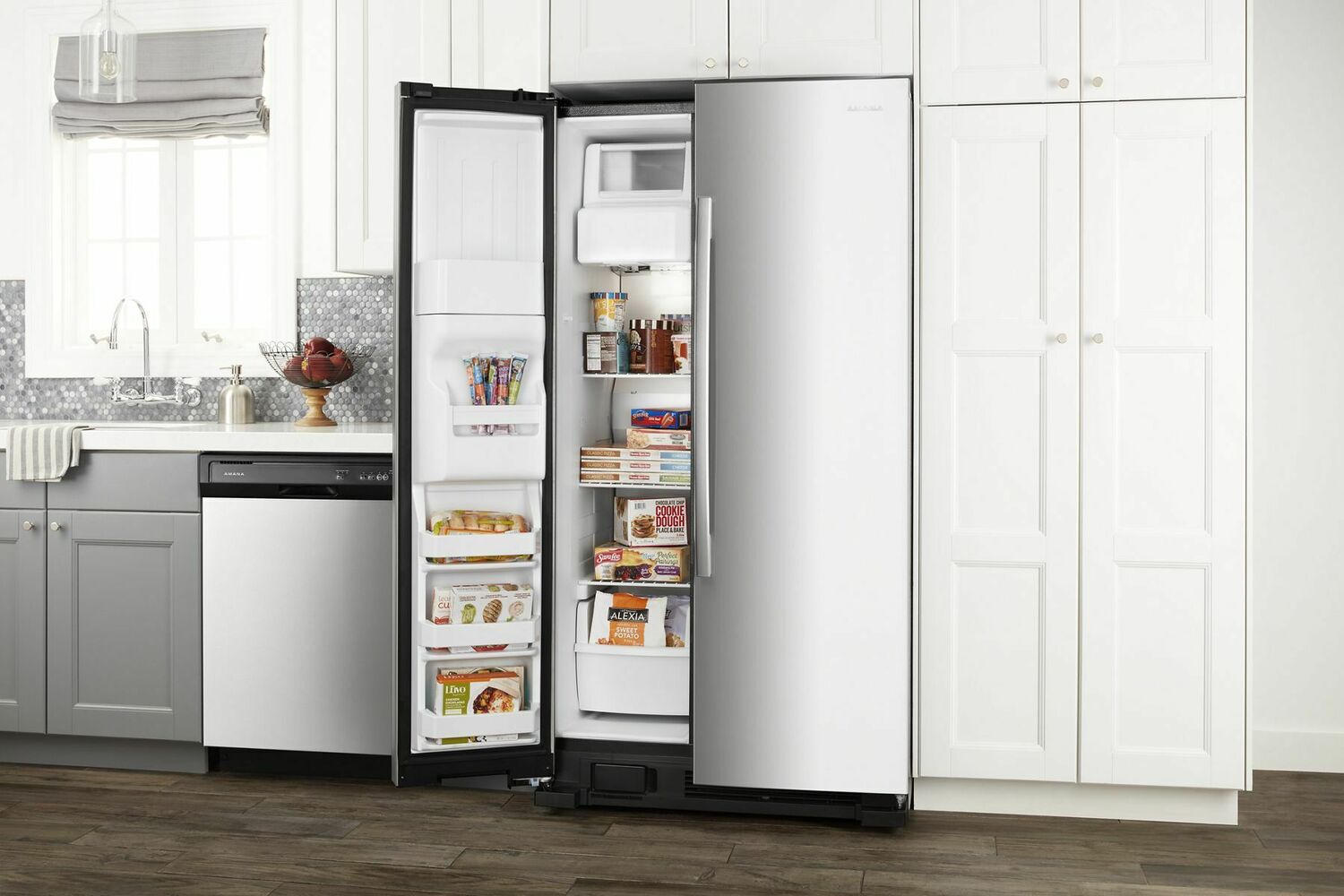 Amana ASI2575GRS 36 Inch Side By Side Refrigerator with Dual Pad External Ice and Water Dispenser - Black Stainless Steel | Perfect for Kitchen, Home, and Office Use