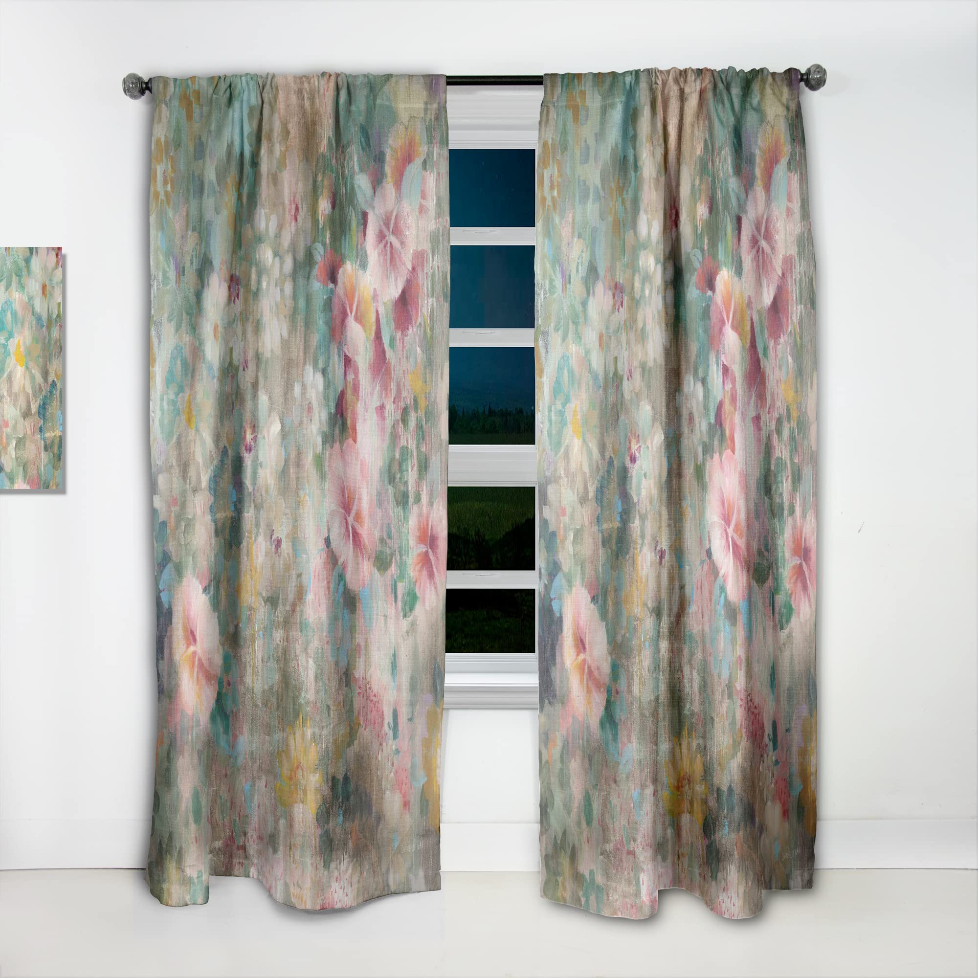DesignQ Floral Shower III Thermal Insulated Curtain Panel - 52x63 Inches - Blackout Bedroom & Living Room Window Drapes for Home Decor & Light Control