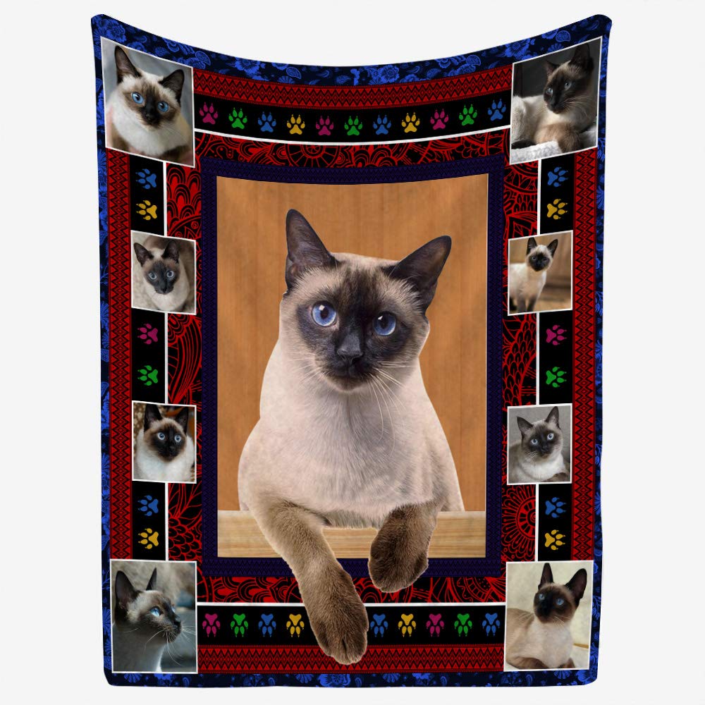 Zbigtee Funny Siamese Cat Fleece Throw Blanket - Soft Cozy Blanket for Couch, Bed & Sofa - XL 51.2x59.1 Inch Red Cat Lover Gift - Perfect for Netflix Nights, Pet Snuggles & Home Decor