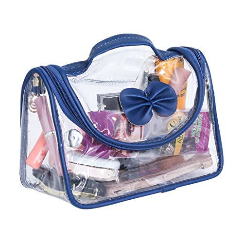PrettyKrafts Clear Waterproof Toiletry Bag - Travel Cosmetic Organizer Case for Women & Men - Portable Makeup Storage Pouch (Blue Transparent) - Perfect for Airplane Carry-on, Gym, Camping & Beach Trips
