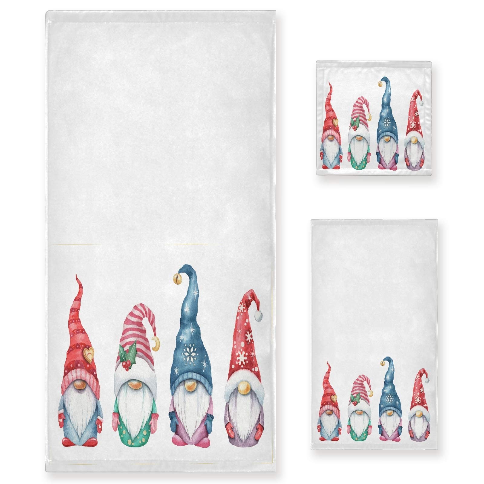 Cute Christmas Gnomes Soft Luxury Bath Towel Set - 3-Piece Decorative Towels (1 Bath, 1 Hand, 1 Washcloth) for Bathroom, Hotel, Gym, Spa & Kitchen - Perfect for Holiday Decor & Cozy Home Use