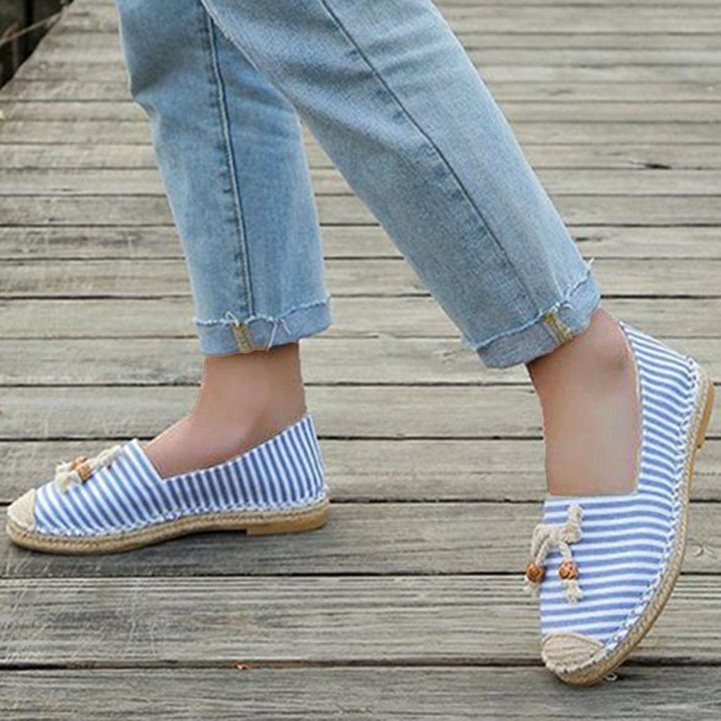 Hbeylia Women's Espadrille Sneakers - Breathable Canvas Slip-On Loafers with Bowknot & Striped Design - Casual Walking Shoes for Women & Girls | Perfect for Summer Outings, Beach Walks & Everyday Comfort