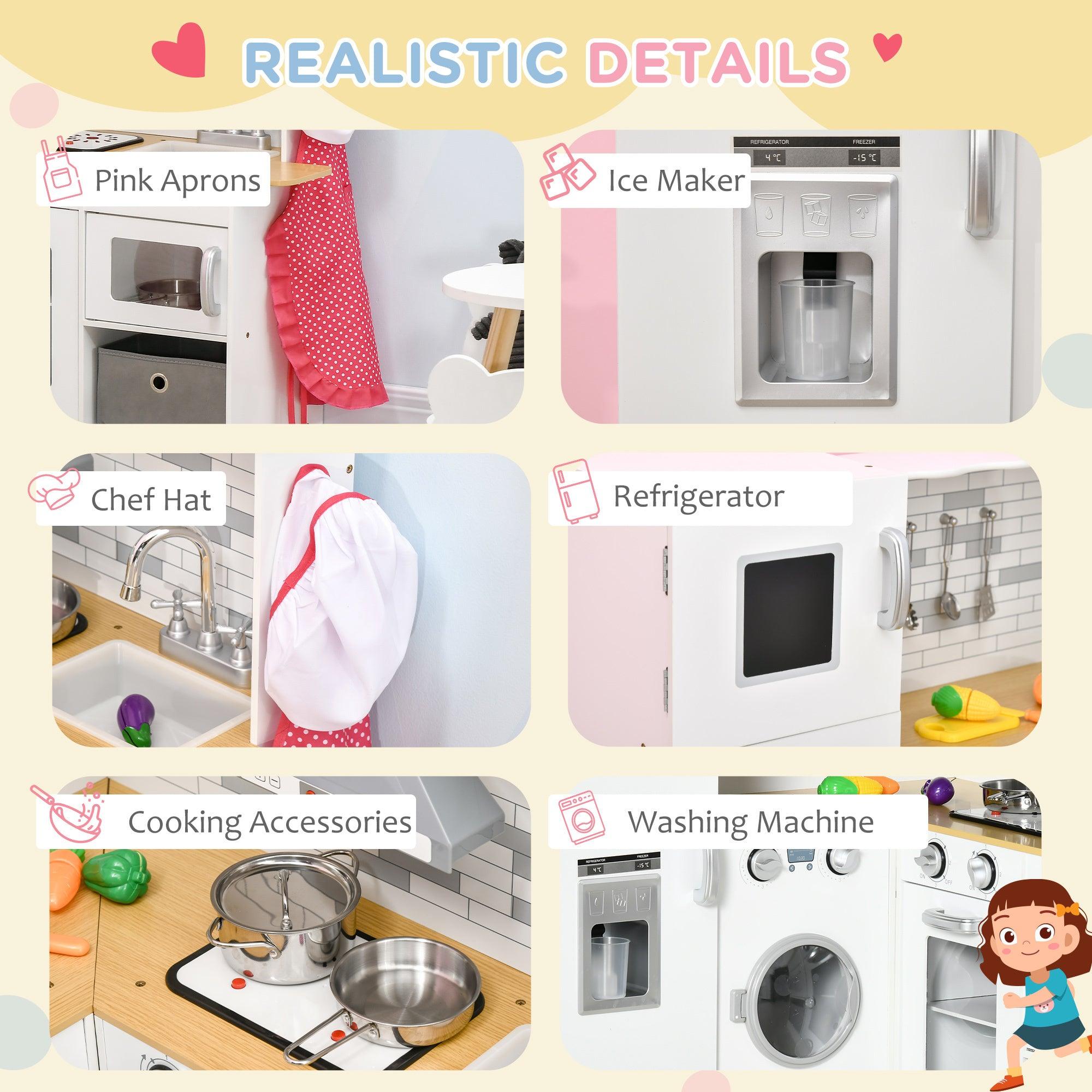 **Large Wooden Play Kitchen Set for Kids Ages 3-6 – Interactive Corner Kitchen with Sound Effects, Spacious Countertop, Washing Machine, Food Toys & Ice Maker – Perfect for Pretend Play, Birthday Gifts & Daycare Fun (White)**