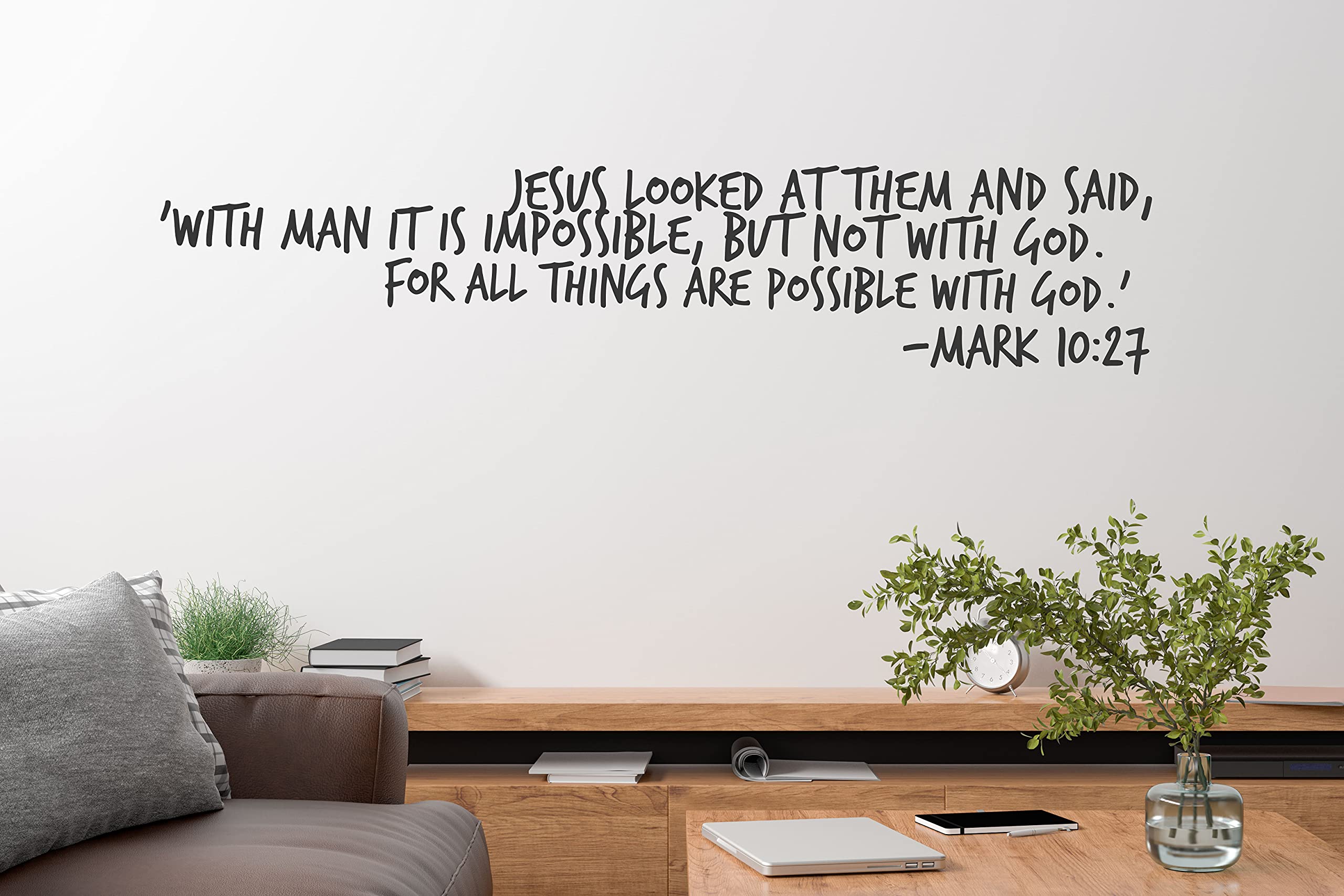 Christian Vinyl Wall Decal - Mark 10:27 Bible Quote for Home & Church Decor