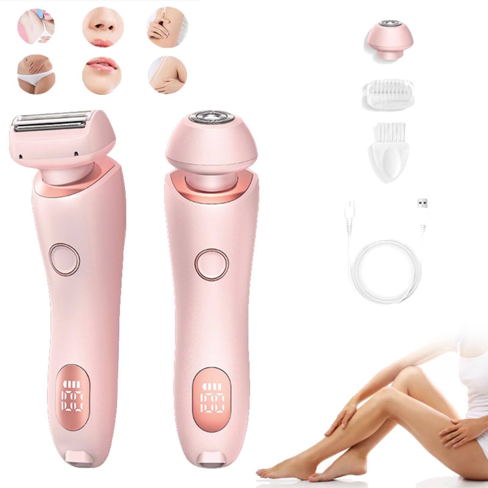 Solys Women's 2-in-1 Electric Razor & Shaver - Dual Head Rechargeable Bikini & Leg Hair Removal for Smooth Shaving - Pink (Perfect for Travel, Gym & Quick Hair Removal at Home)
