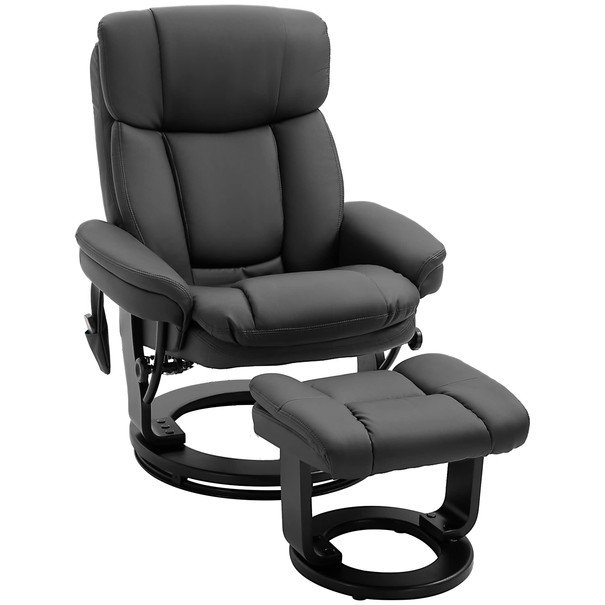 HOMCOM PU Leather Massage Recliner Chair with Ottoman - 10-Point Vibration, 360° Swivel, Adjustable Armchair for Living Room, Black | Perfect for Relaxation, Home Theater & Office Comfort