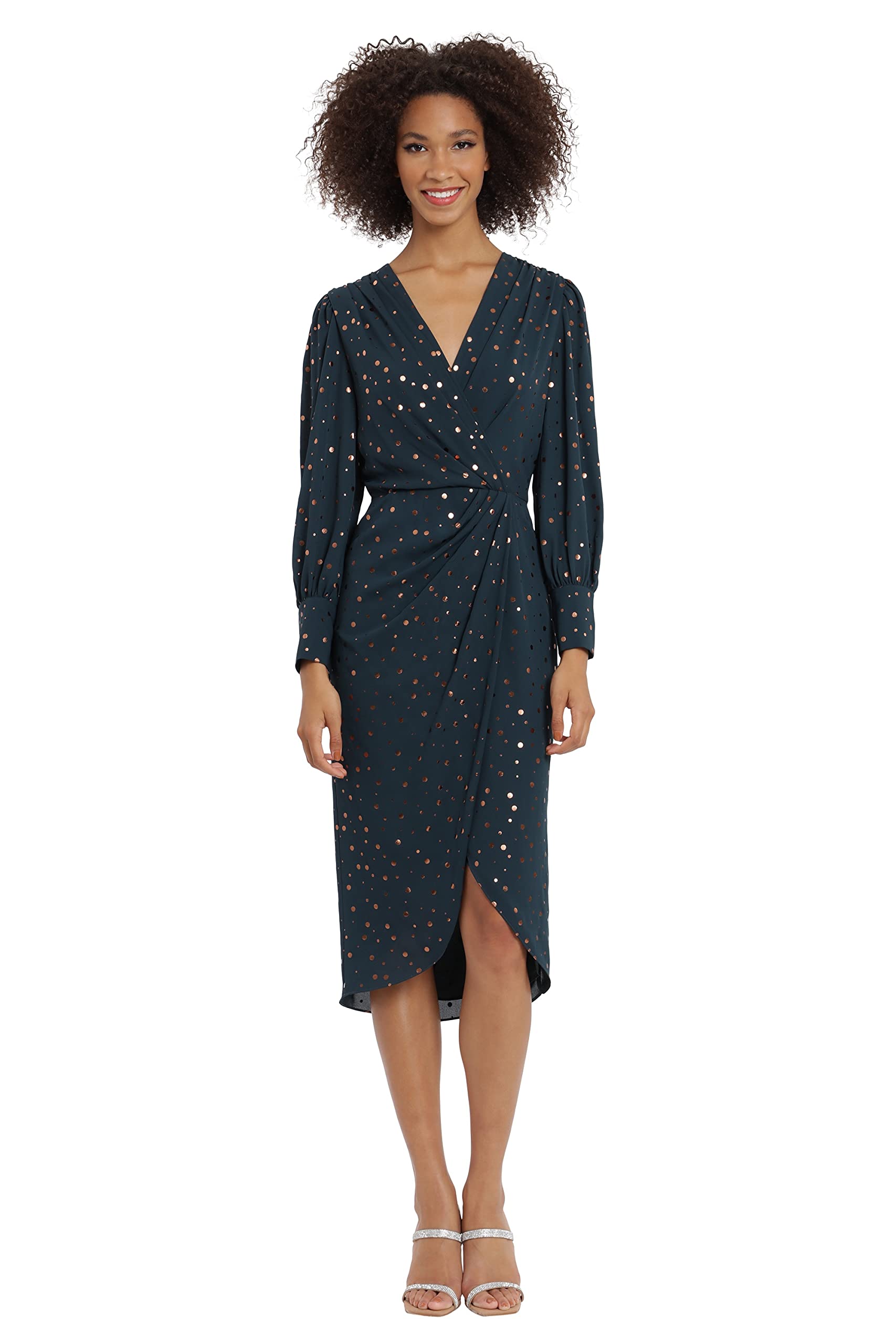 Maggy London Women's Long Sleeve Faux Wrap Dress - Elegant Office & Party Wear - Perfect for Work, Cocktail Events & Special Occasions