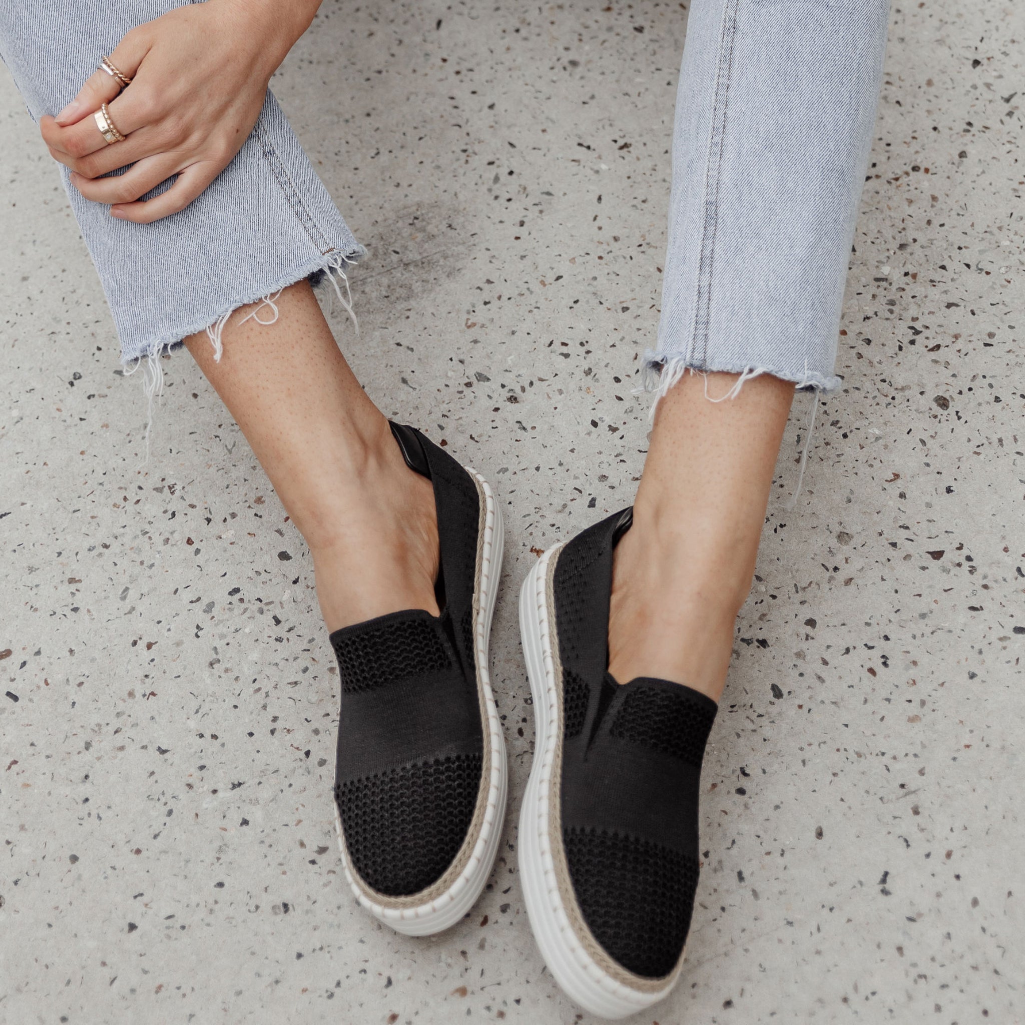 Women's Black Knit Slip-On Sneakers - Comfortable Casual Shoes for Walking, Travel & Everyday Wear