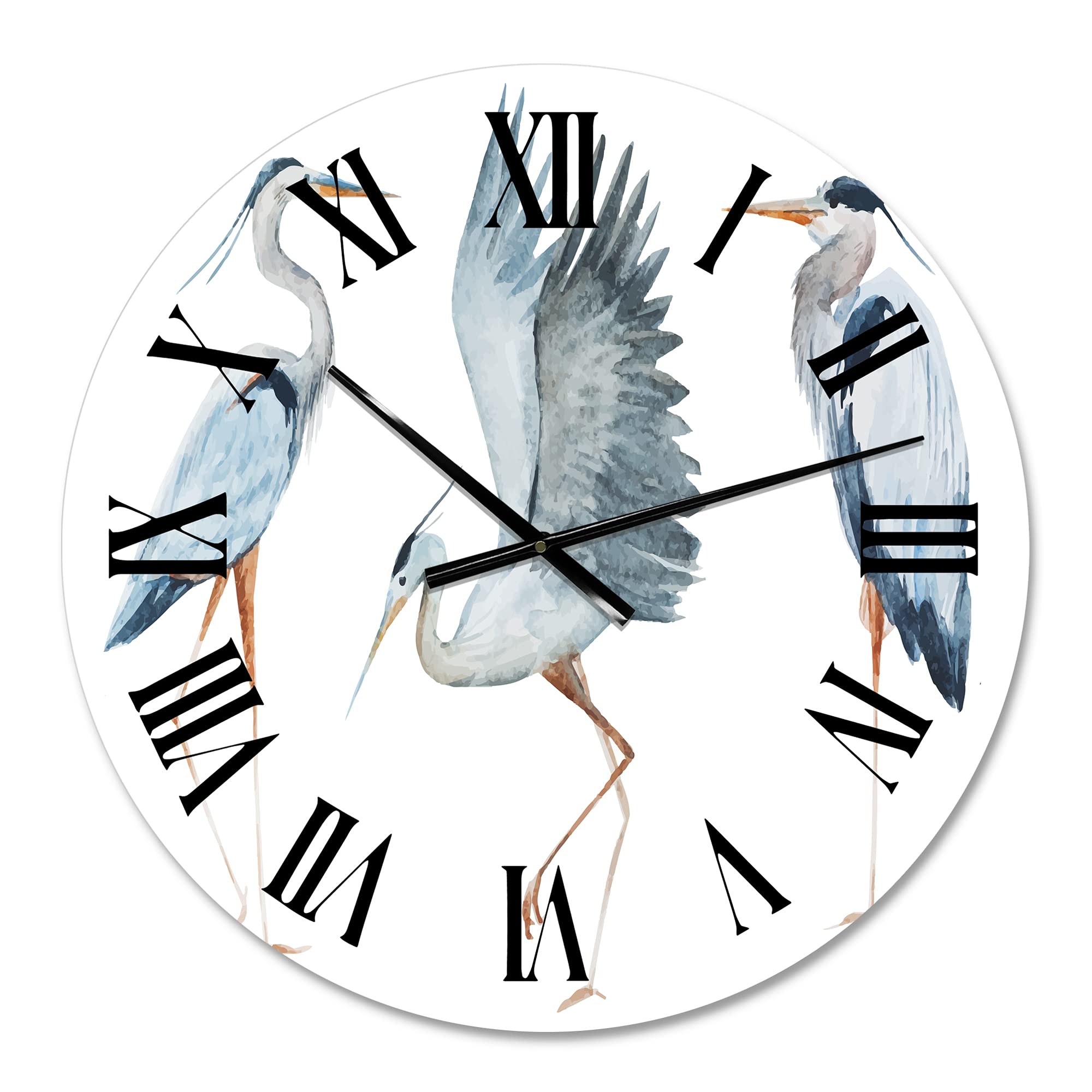 Heron Birds II Traditional Large Wall Clock - Elegant Animal-Themed Decor for Bedroom, Living Room, and Office Spaces