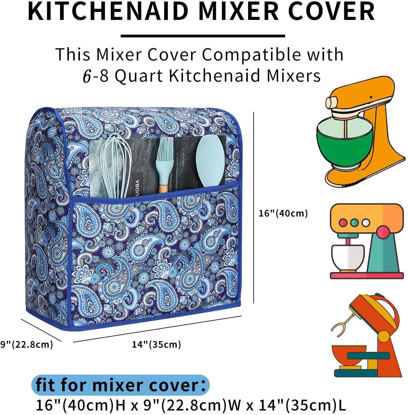 KitchenAid Mixer Cover for 6-8 Quart Stand Mixers, Durable Dust Protector Compatible with KitchenAid & Hamilton, Paisley Design, Perfect for Baking and Kitchen Storage