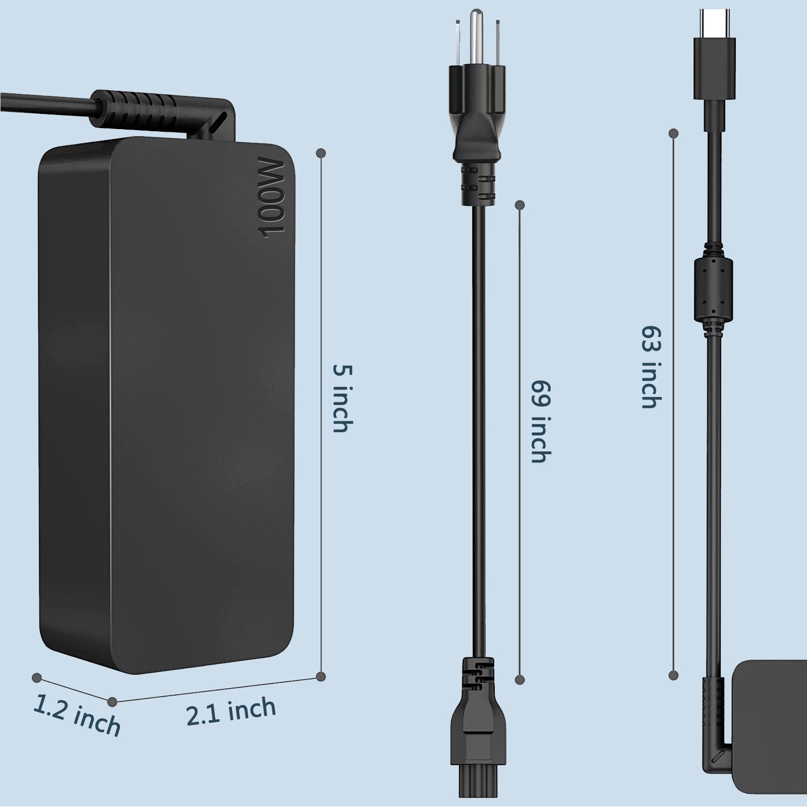 100W USB-C Fast Charger Wall Adapter - Universal PD Charger for MacBook Pro/Air 16/15/14/13 Inch, iPad Pro, HP, Dell, Lenovo, Asus & All USB-C Devices - Perfect for Travel, Office & Home Charging