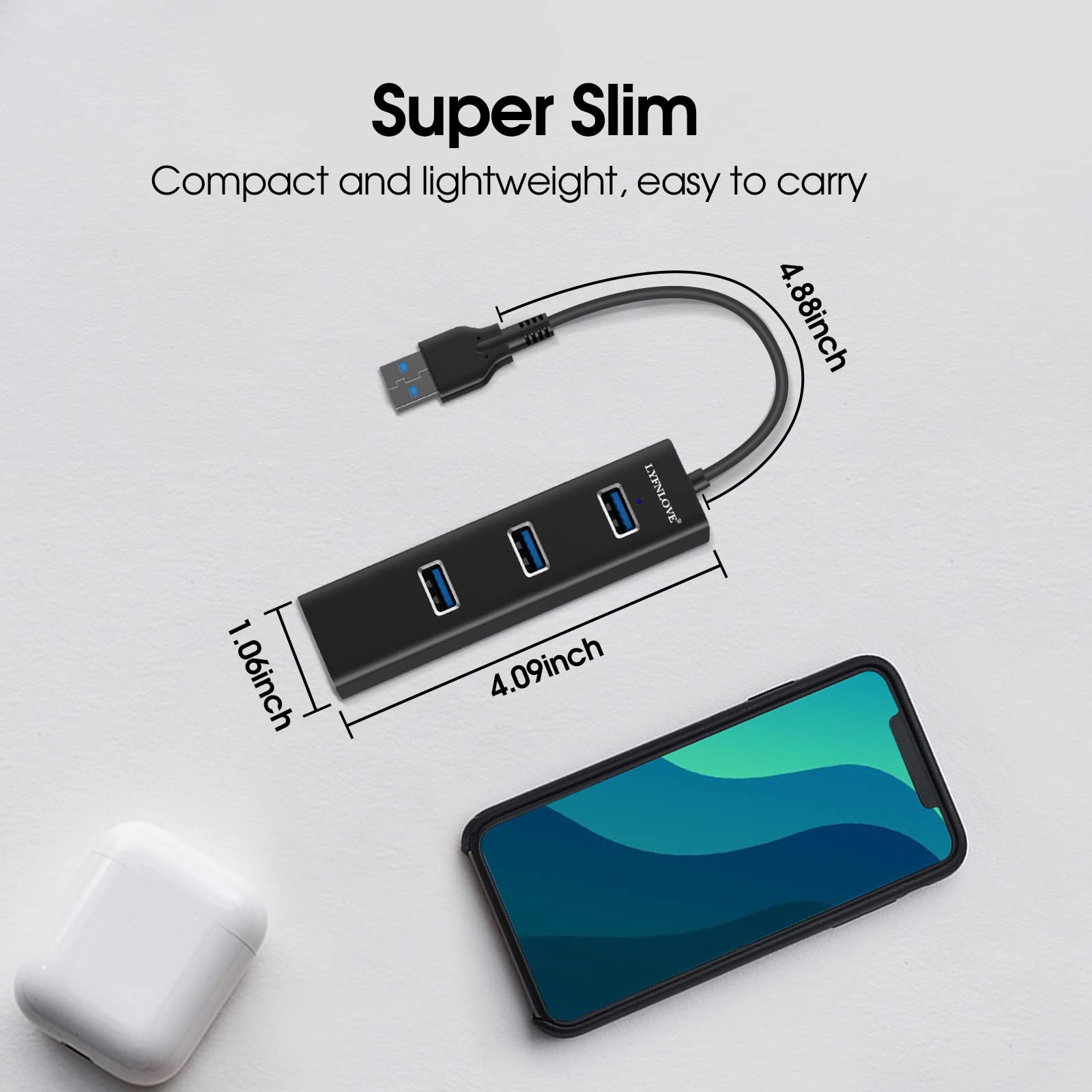 7-in-1 USB 3.0 Hub with Ethernet Port - High Speed USB Splitter & Extender for Laptop, MacBook Pro/Air, iMac - Aluminum Multi-Port Adapter for Home Office, Gaming & Travel Use