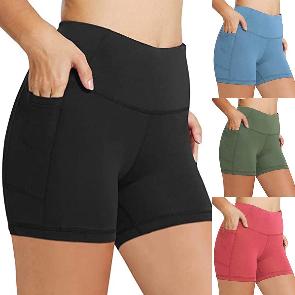 High Waist Yoga Shorts for Women with Side Pockets - Non See-Through Workout Leggings, Tummy Control Running Short Pants - Perfect for Gym, Yoga, Running & Casual Wear