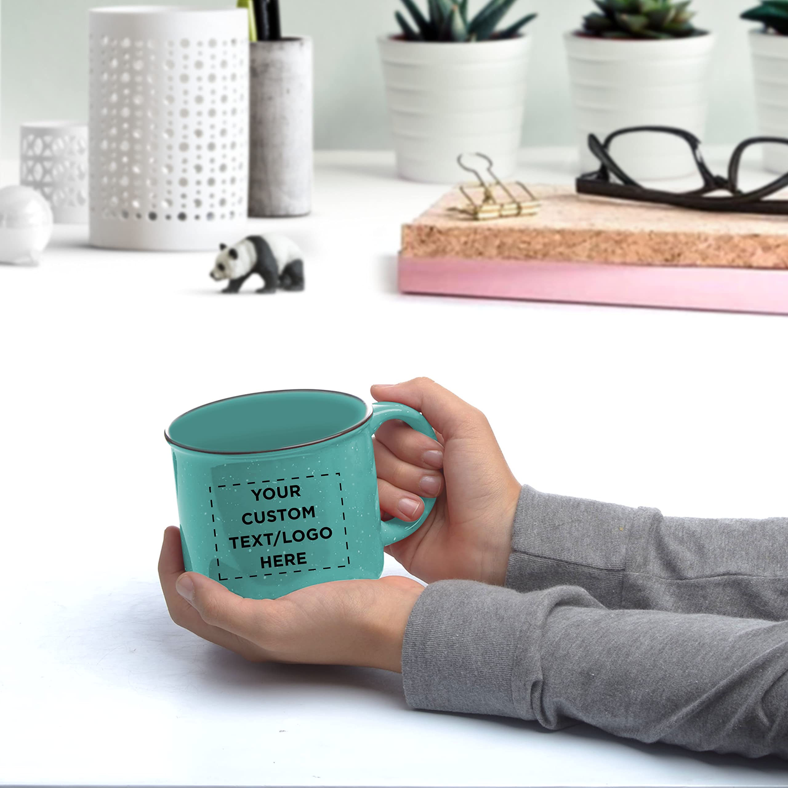 Custom Personalized Ceramic Campfire Coffee Mugs 13oz Bulk Set of 50 - Handcrafted for Coffee, Tea, Espresso, Cappuccino & Hot Chocolate - Perfect for Camping Trips, Outdoor Adventures & Cozy Home Use - Mint Green