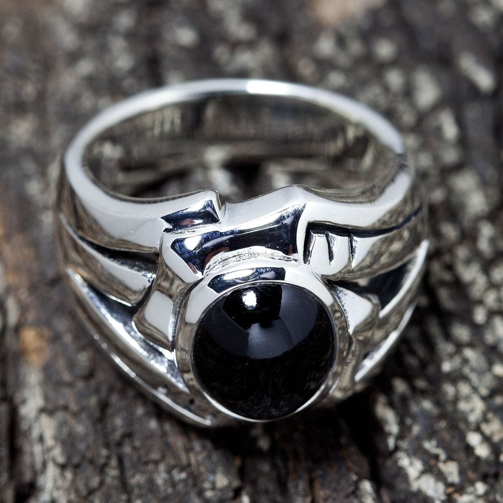 Black Onyx Sterling Silver Rocker Ring for Men - Gothic Jewelry, Punk Style, Biker Accessory - Perfect for Concerts, Parties, and Everyday Wear