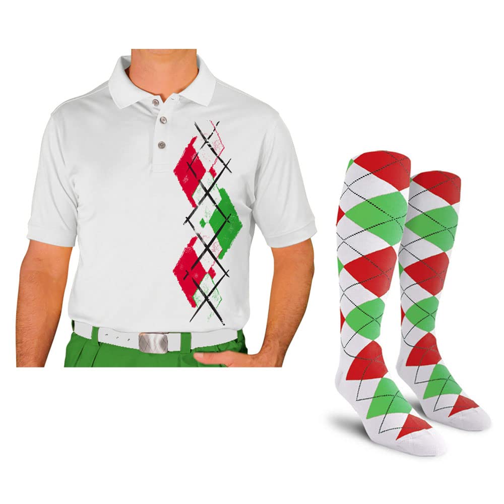 Breathable Dry Fit Short Sleeve Graphic Golf Polo Shirt with Socks for Men - Argyle Paradise (4A-4Z) | Perfect for Golf, Tennis & Casual Wear