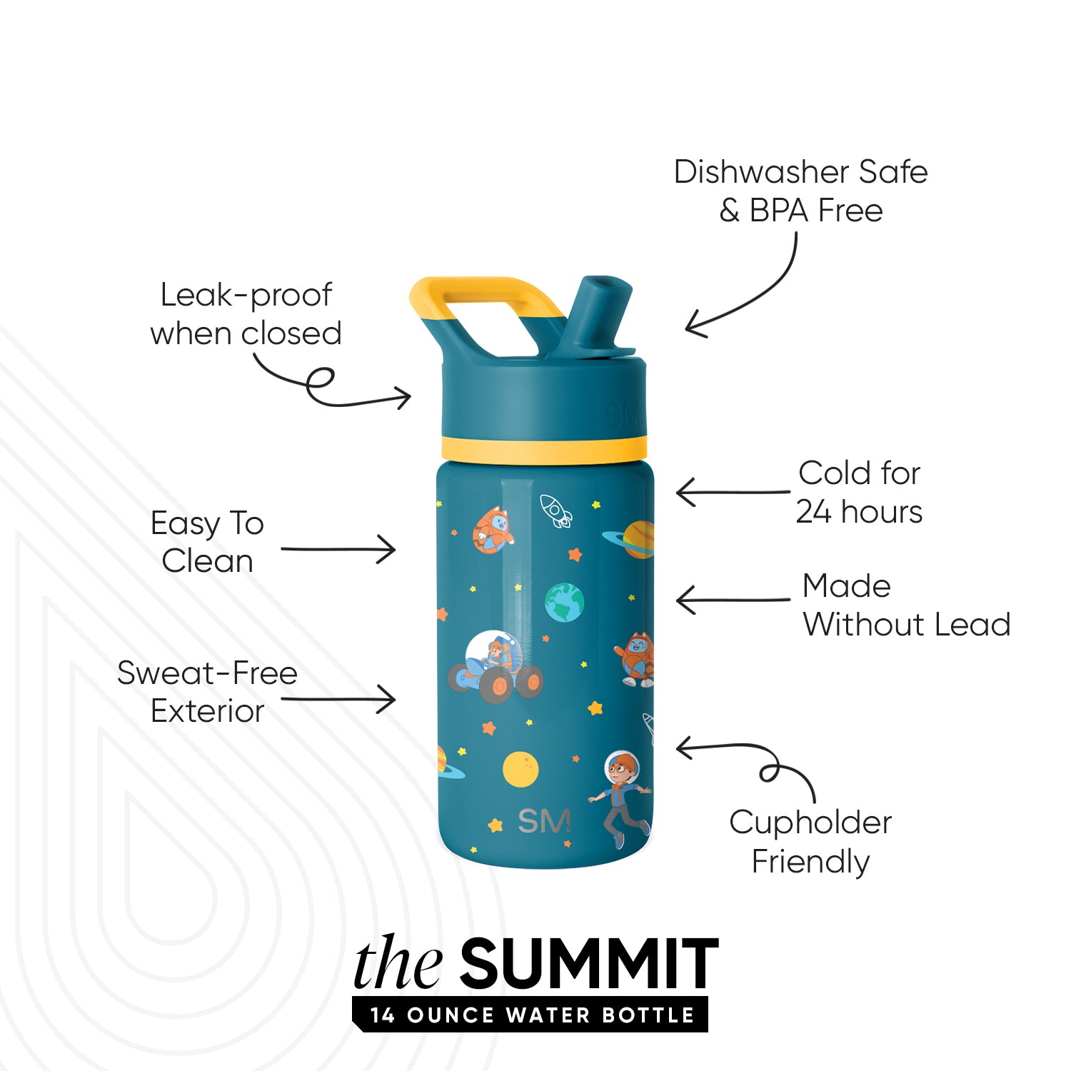 Summit Kids Water Bottle with Straw Lid - BPA Free, Leak Proof, Insulated Stainless Steel Bottle for School, Sports & Outdoor Activities