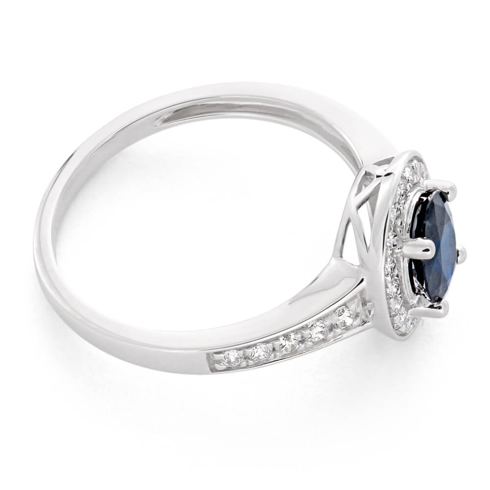 9ct White Gold 1.05ct Natural Dark Blue Sapphire & 0.26ct Diamond Engagement Ring for Women | 7x5mm Oval Cut Wedding Band, Anniversary Gift, Promise Ring for Her