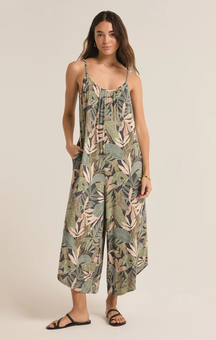 Z Supply Women's Flared Jumpsuit in Grape Leaf - Stylish One-Piece Romper for Casual Outings, Date Nights & Summer Vacations