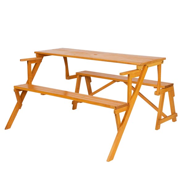 2-in-1 Convertible Outdoor Wooden Picnic Table and Garden Bench - 54.5