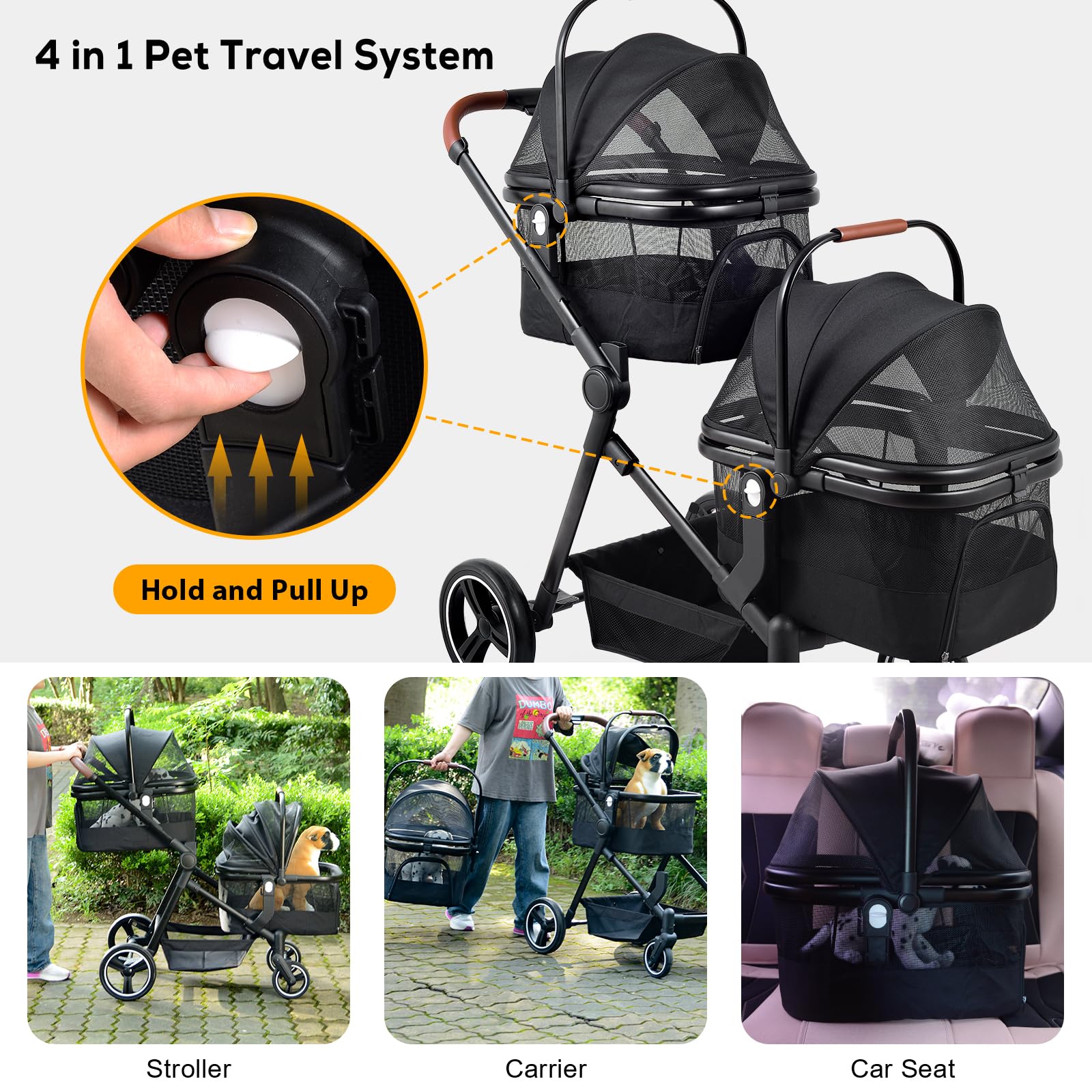 Foldable Double Pet Stroller for 2 Small & Medium Dogs & Cats - Lightweight Convertible Pet Carrier with Removable Basket | Perfect for Park Walks, Vet Visits & Traveling with Pets