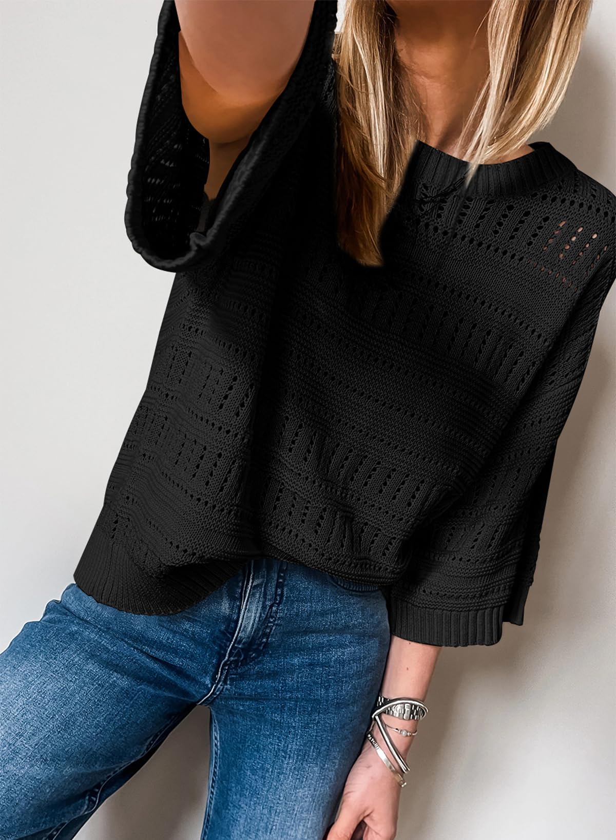 SHEWIN Women's Casual 3/4 Sleeve Oversized Tunic Sweater - Spring Tops for Women | Cozy Loungewear, Office Wear & Weekend Outfits