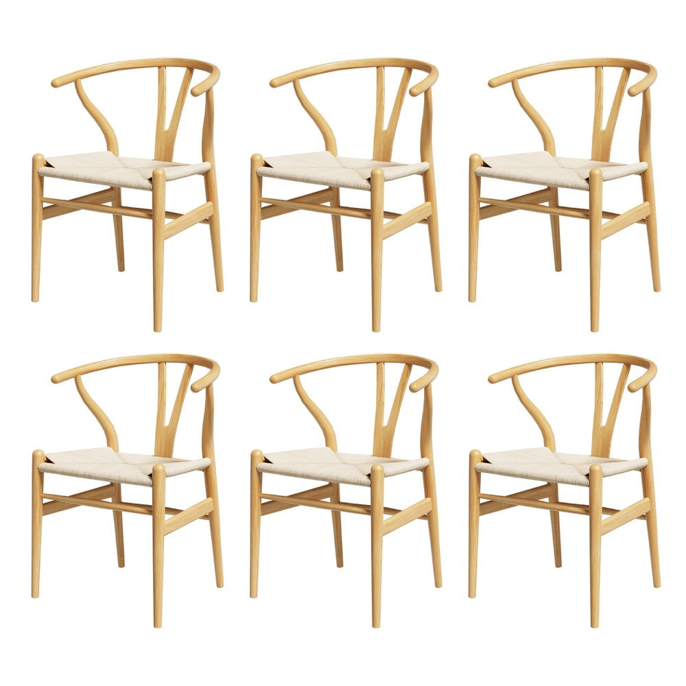 6-Piece Artiss Dining Chair Set - Wooden Frame with Rattan Seat & Wishbone Back - Perfect for Kitchen, Dining Room, and Outdoor Patio Use