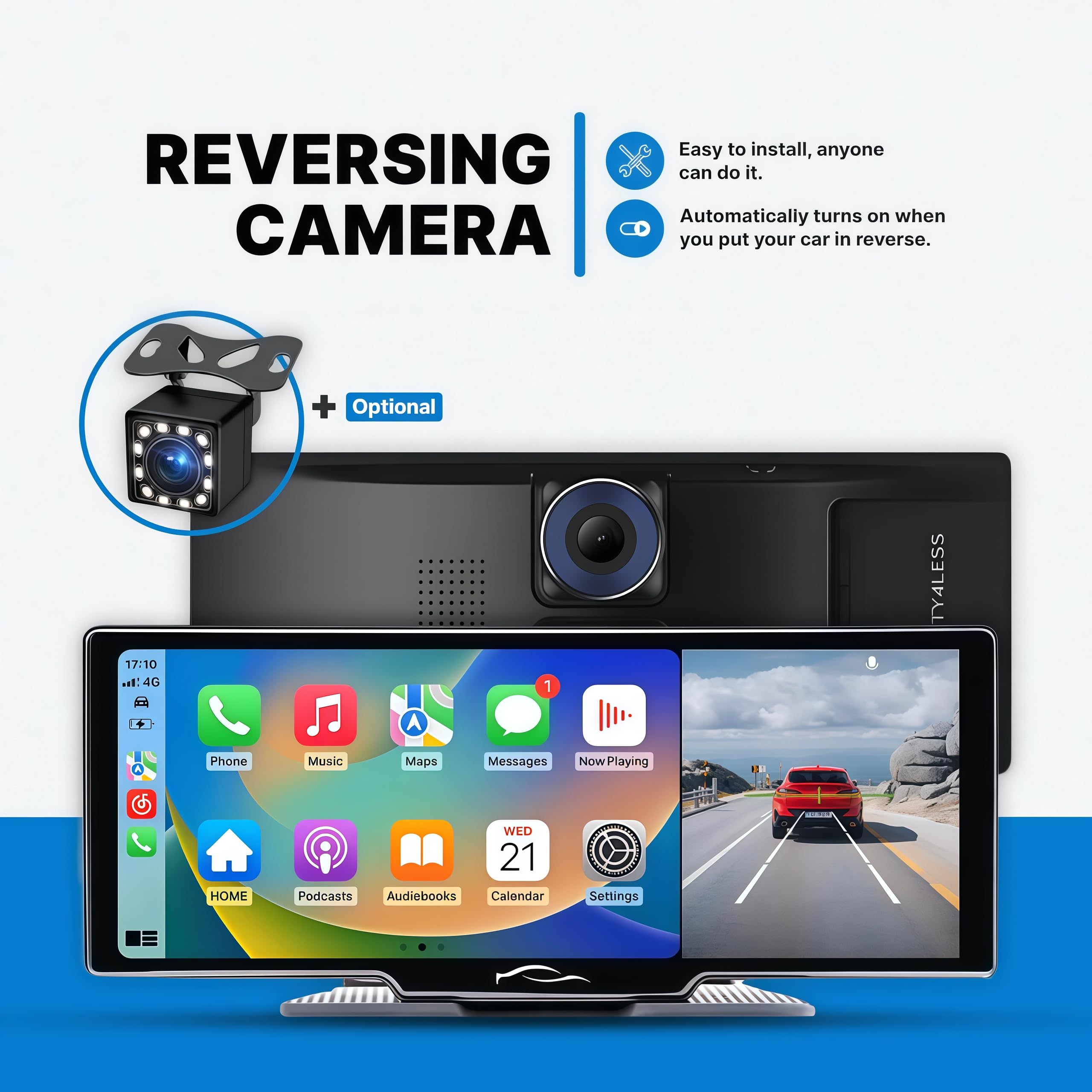2025 Cartablet Pro Max 4K Car Tablet with Dash Cam - Front & Rear Camera, CarPlay, Navigation & Voice Control | In-Car Entertainment & Safety System for Road Trips & Daily Commutes