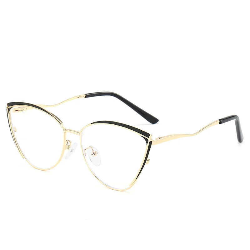 Stylish Aror Women's Square Cat Eye Glasses - Full Rim Metal Frame Eyewear 49719 for Work, Reading & Fashion Accessories
