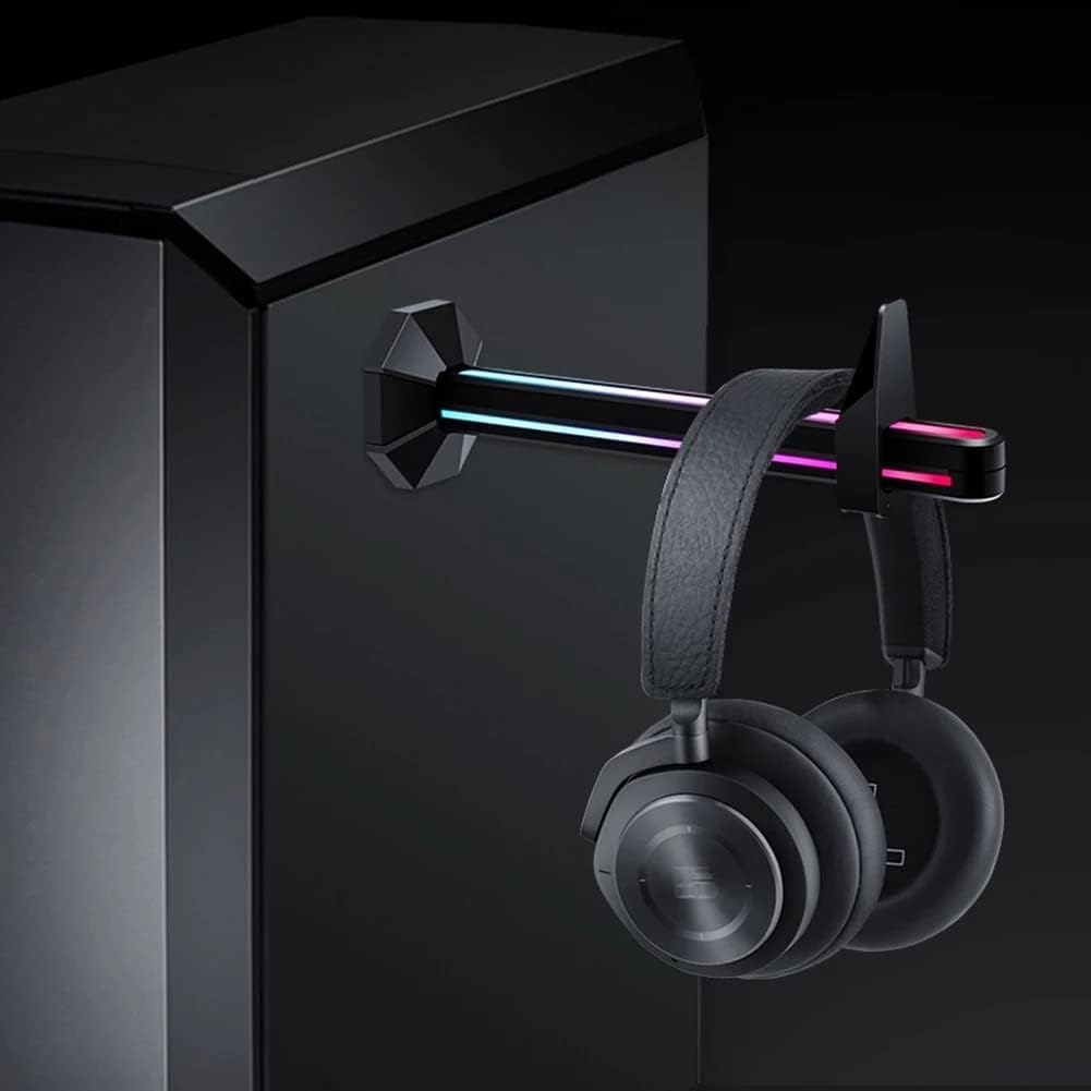 5V RGB LED Magnetic Headphone Stand - Vertical GPU Support Bracket with Adjustable Height for Gaming Headsets | Perfect for PC Gaming Setup & Desk Organization