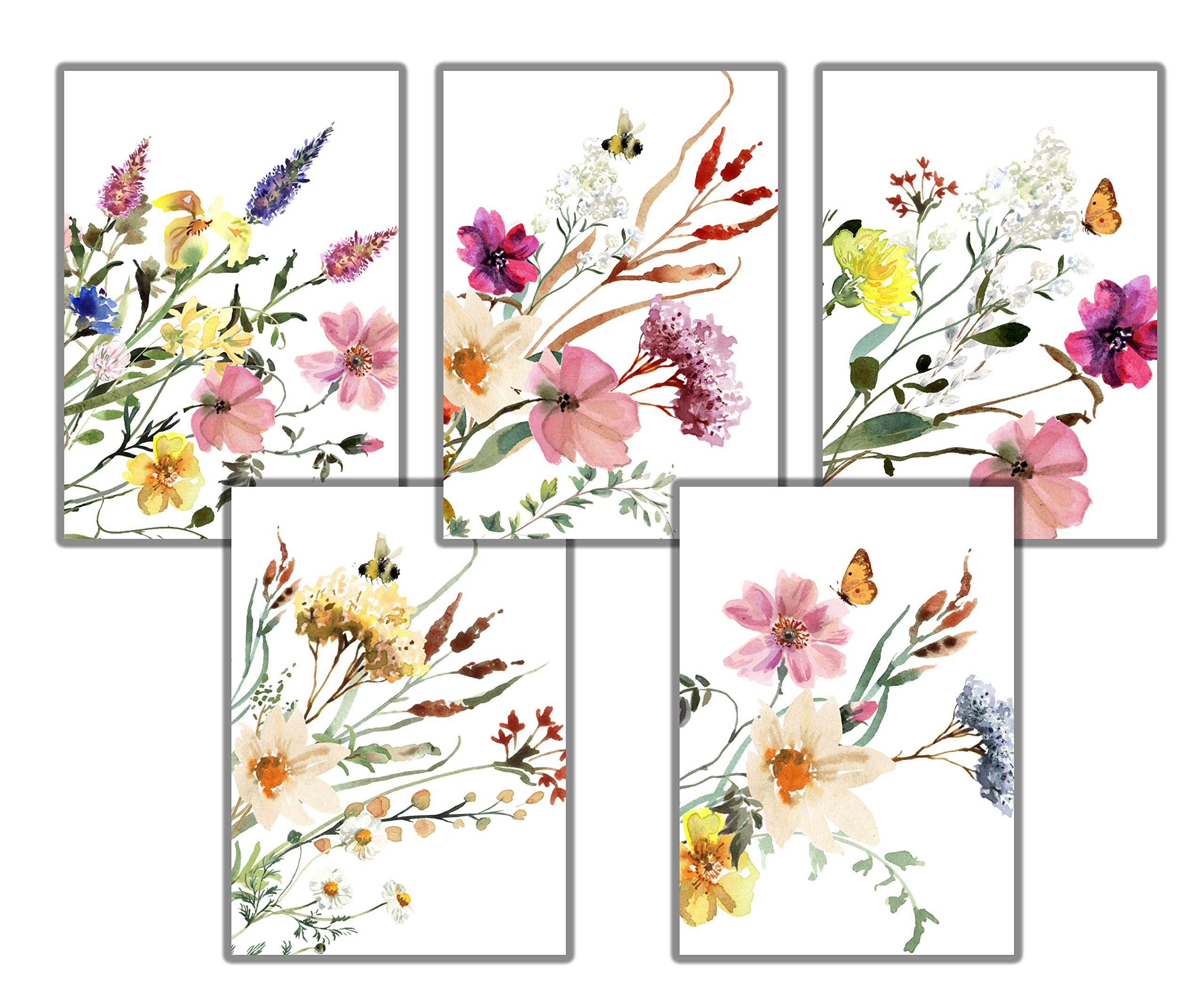 Wildflowers Greeting Cards Set of 10 - 5x7 Blank Note Cards with Envelopes for All Occasions | Watercolor Floral Bouquet Design | Perfect for Birthdays, Thank You Notes & Special Events
