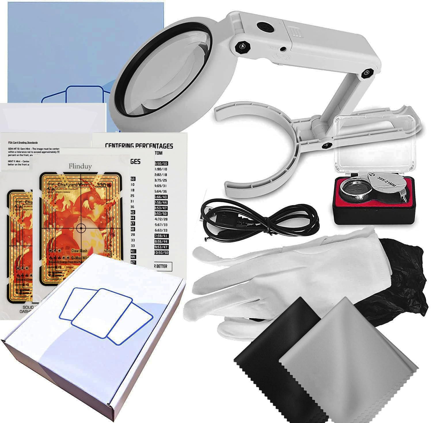 Flinduy Gem Mint Card Grading Tool for Pokemon - Professional Card Centering & Grading Kit with LED Light, Cleaning Tools & Detailed Inspection Set | Perfect for Collectors, TCG Tournaments & Card Authentication